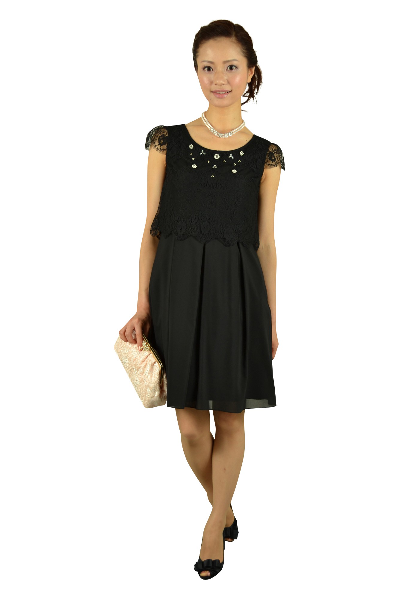 ビジュ付きオーバートップスブラックドレス