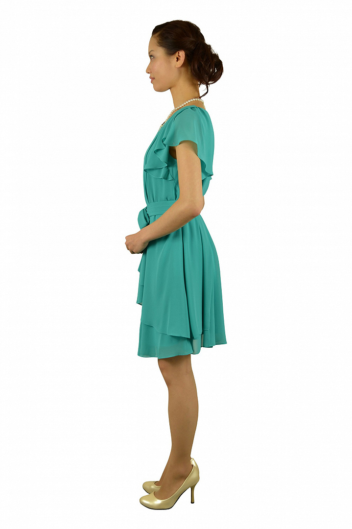 エメラルドグリーンミニ袖ドレス