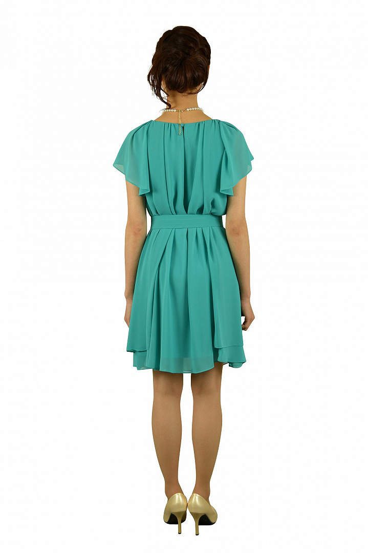 エメラルドグリーンミニ袖ドレス