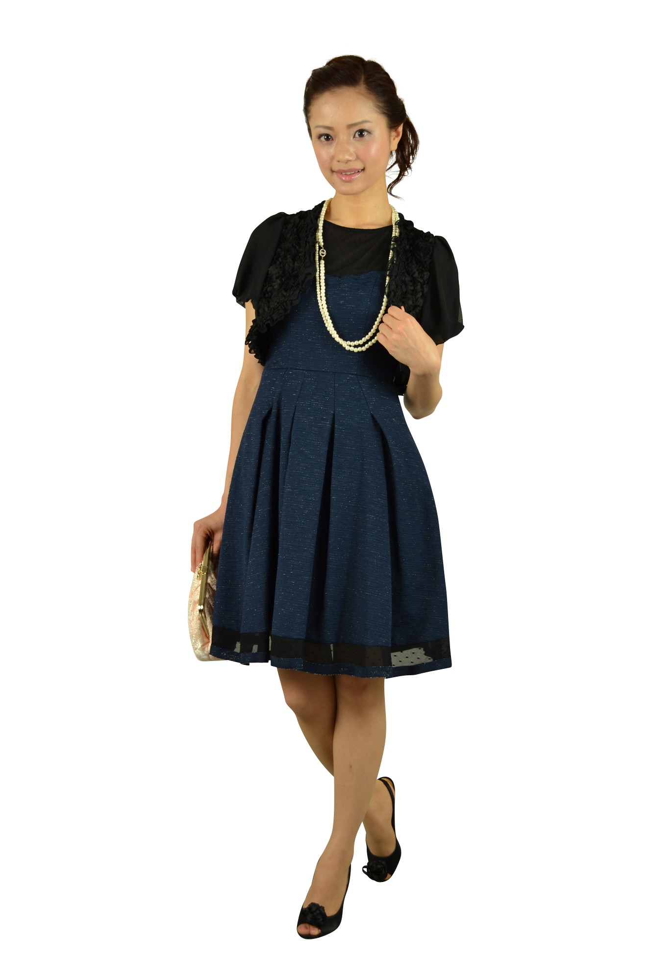 ネイビーフィットアンドフレアドレス