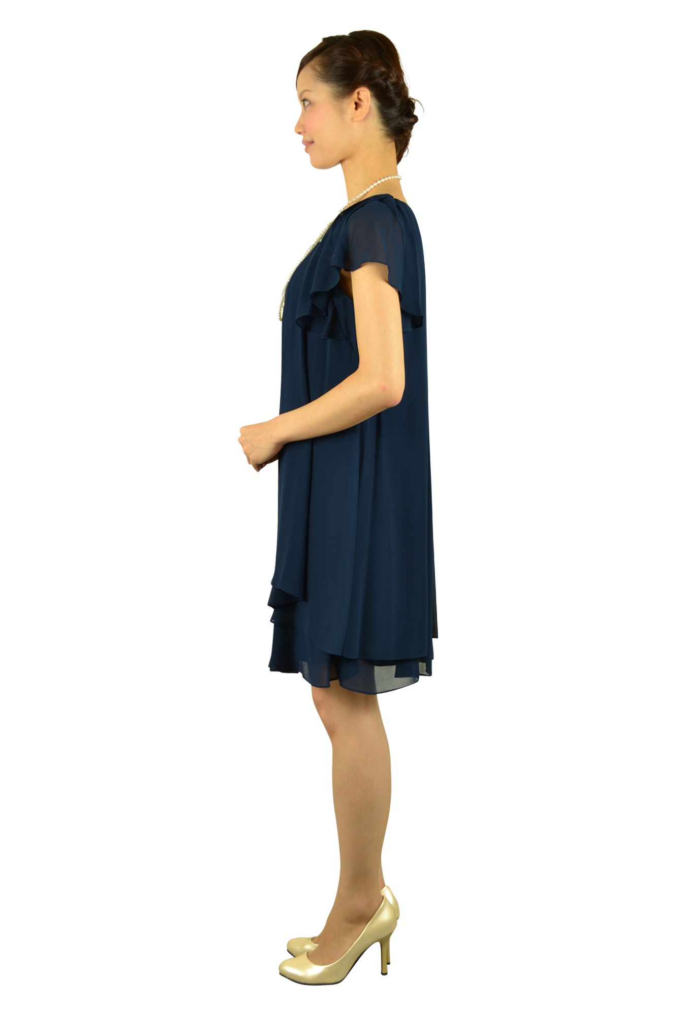 ネイビーミニ袖ドレス