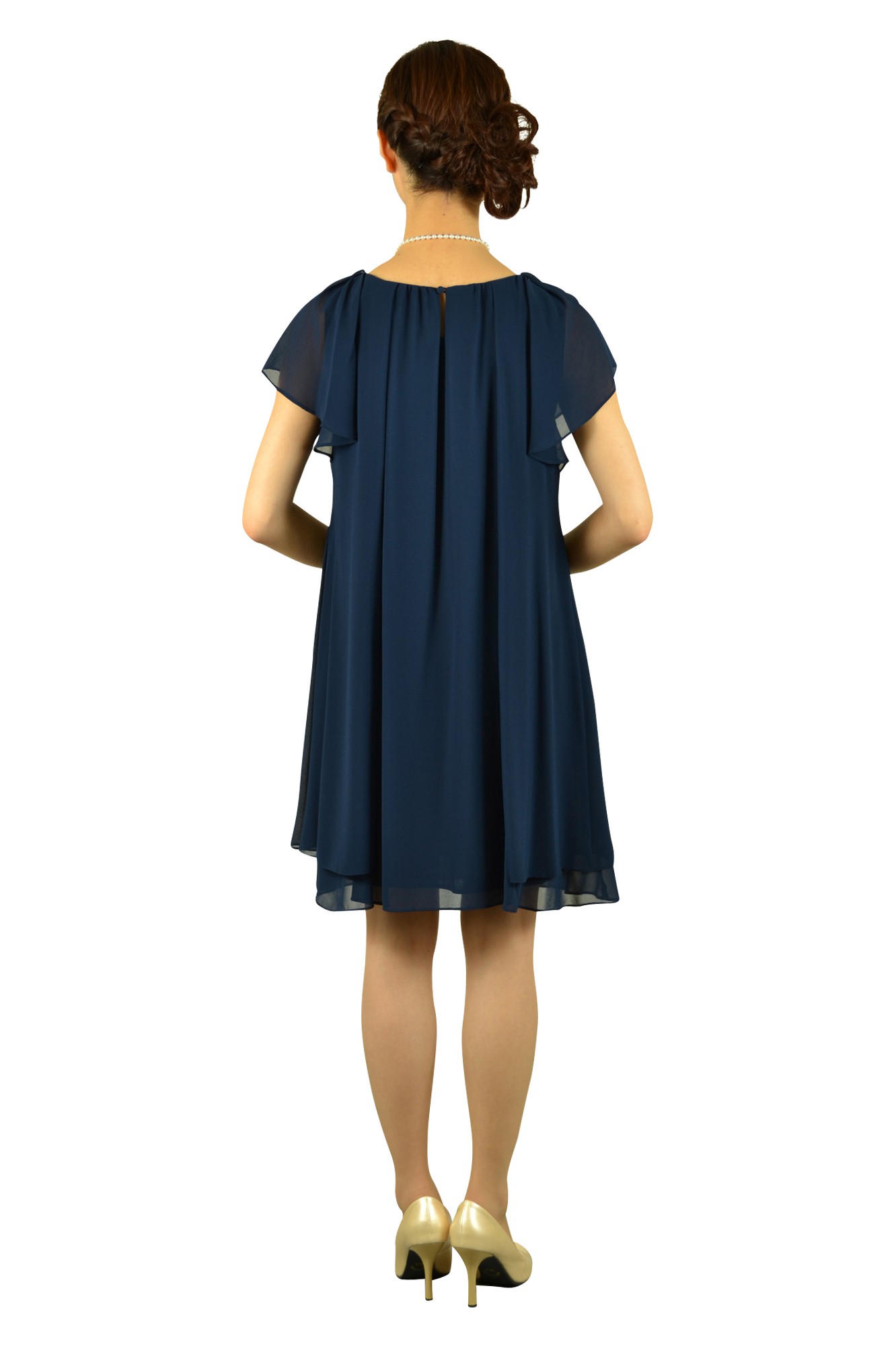 ネイビーミニ袖ドレス