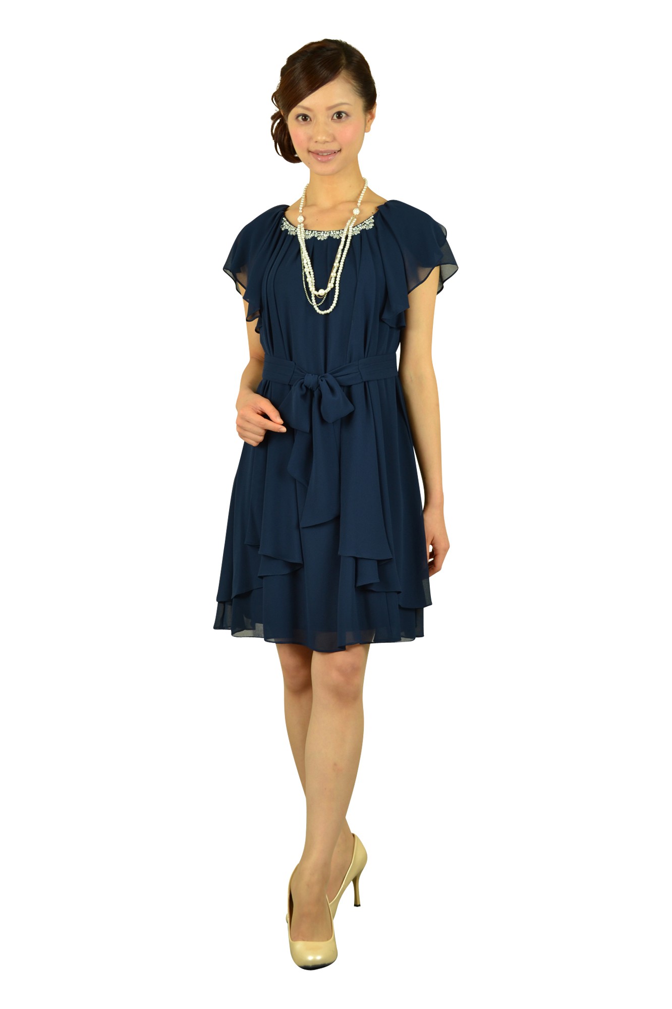 ネイビーミニ袖ドレス