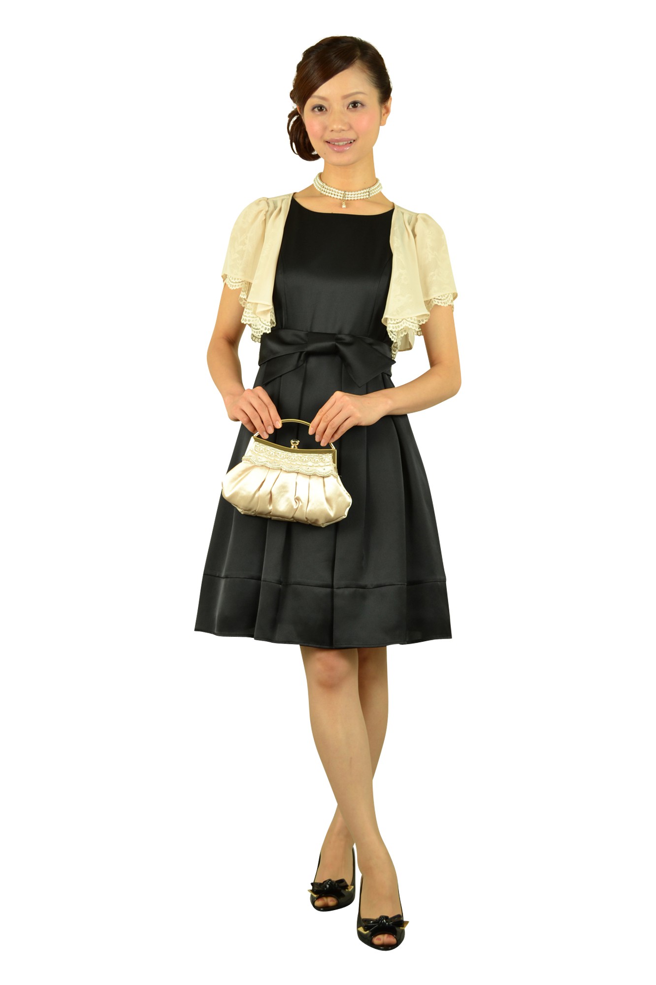 ブラック光沢リボンドレス