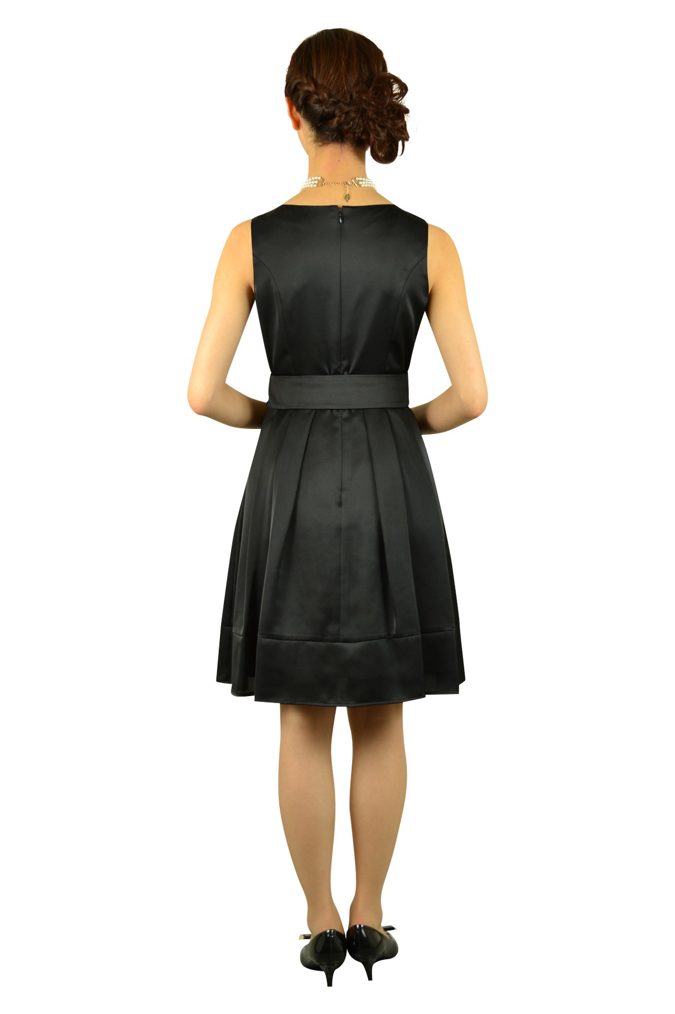 ブラック光沢リボンドレス