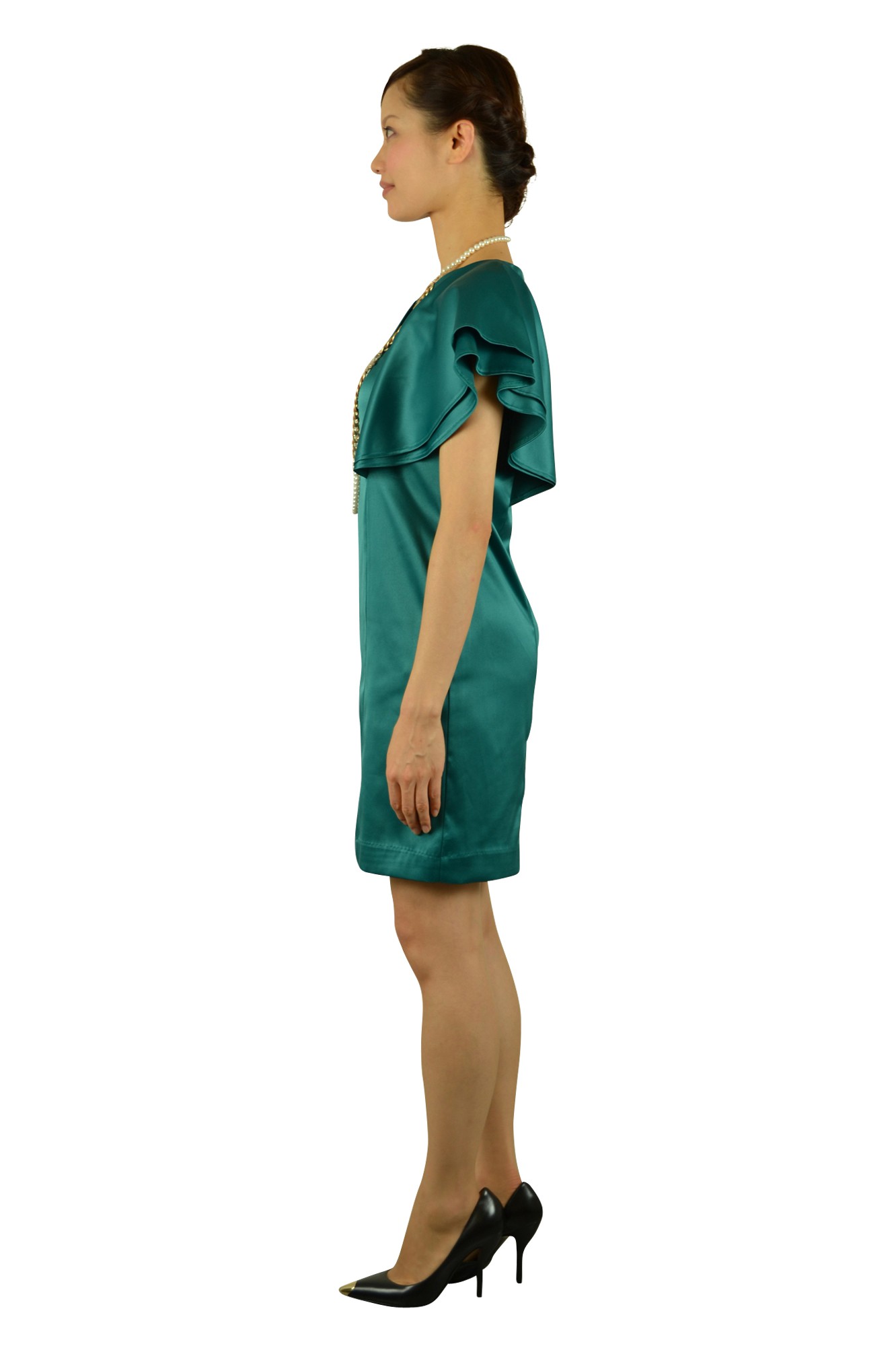 グリーンドルマン袖ミニドレス