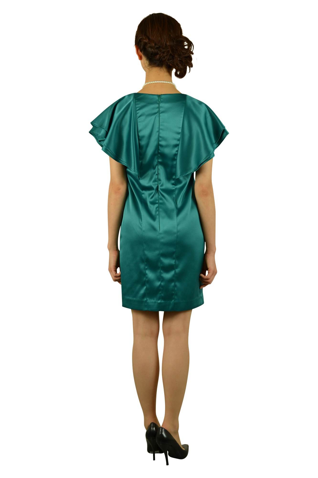 グリーンドルマン袖ミニドレス