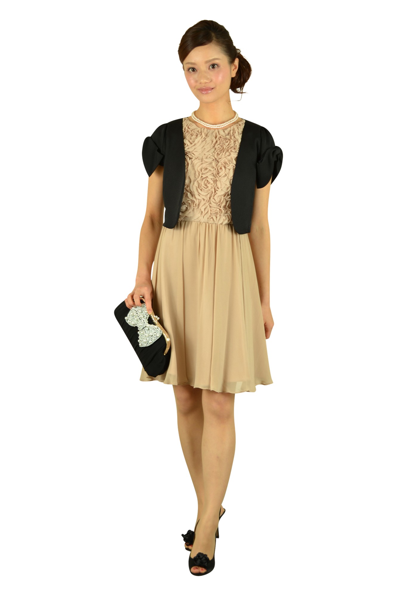 上品リボンベージュボレロ