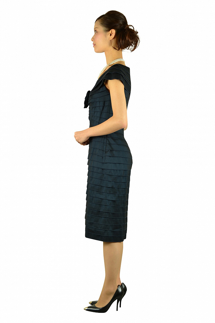 上質ネイビーVネックドレス