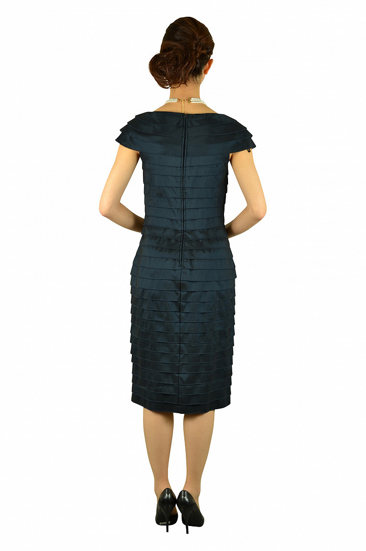 上質ネイビーVネックドレス