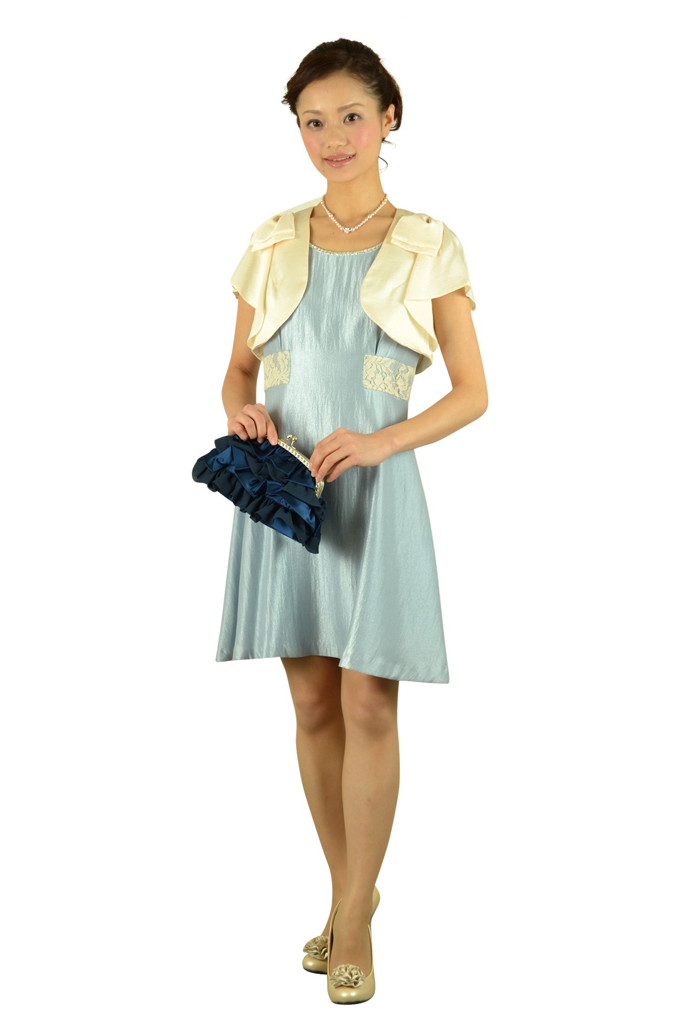 ブルー光沢ミニドレス