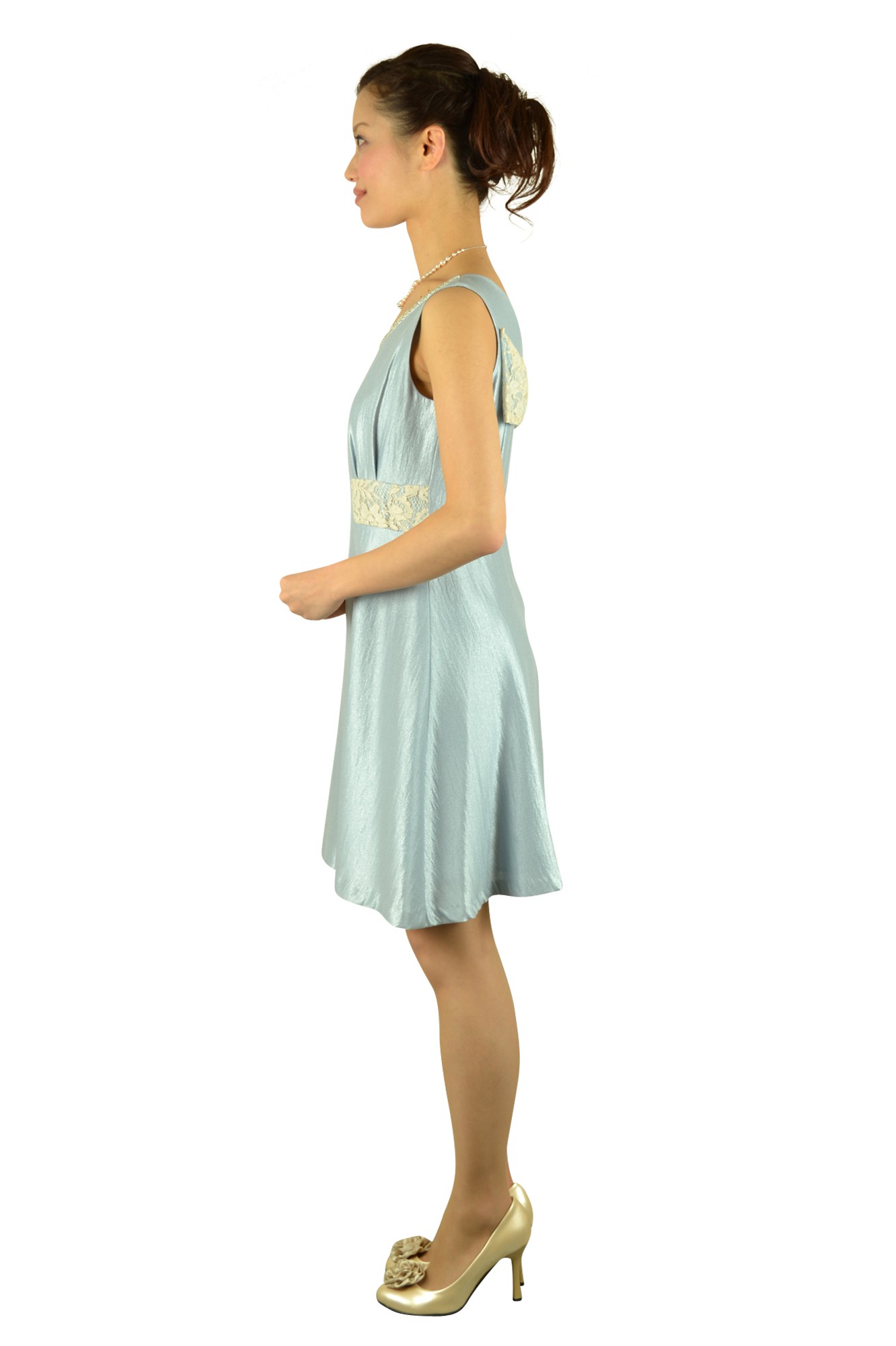 ブルー光沢ミニドレス