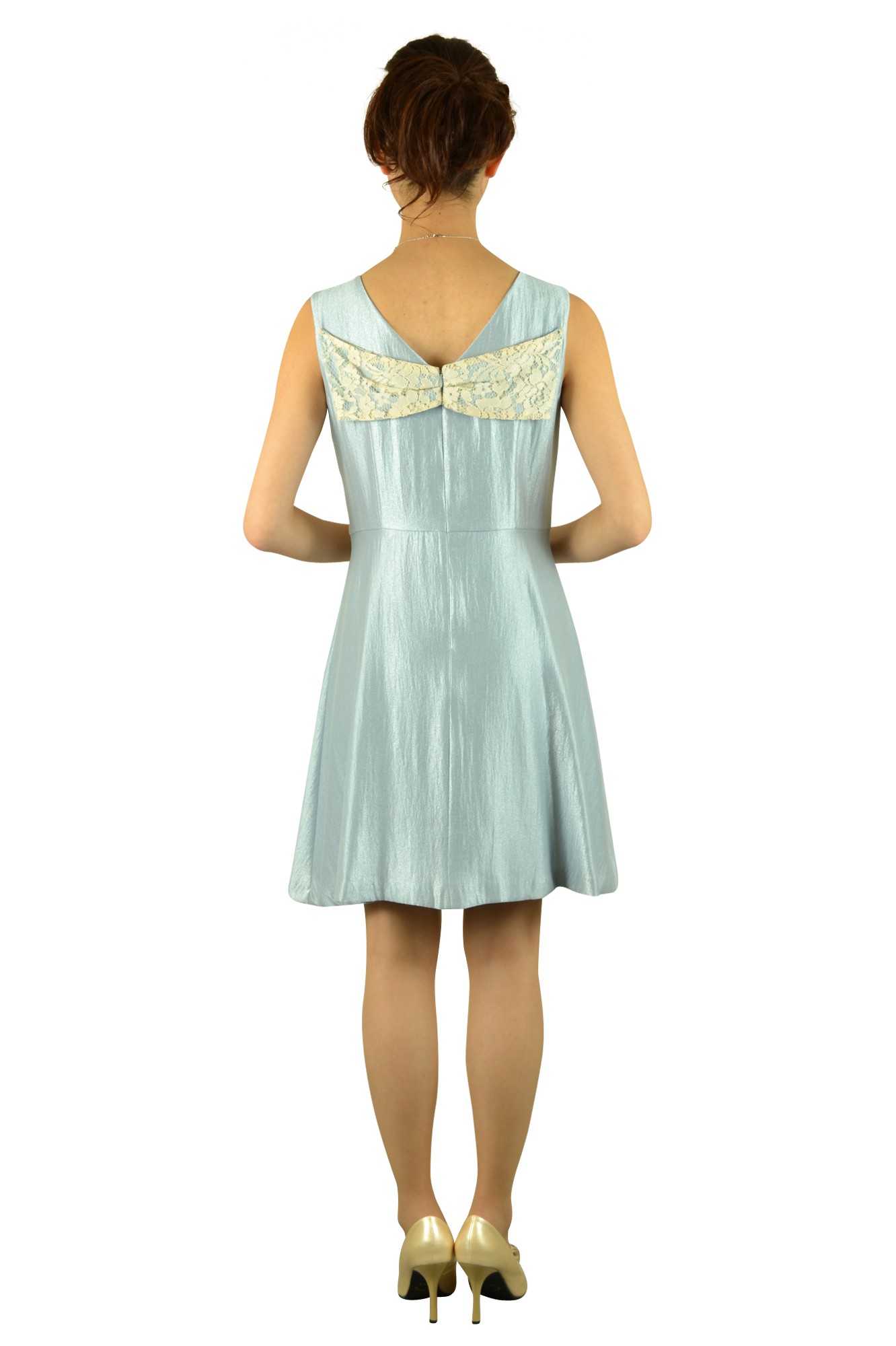 ブルー光沢ミニドレス