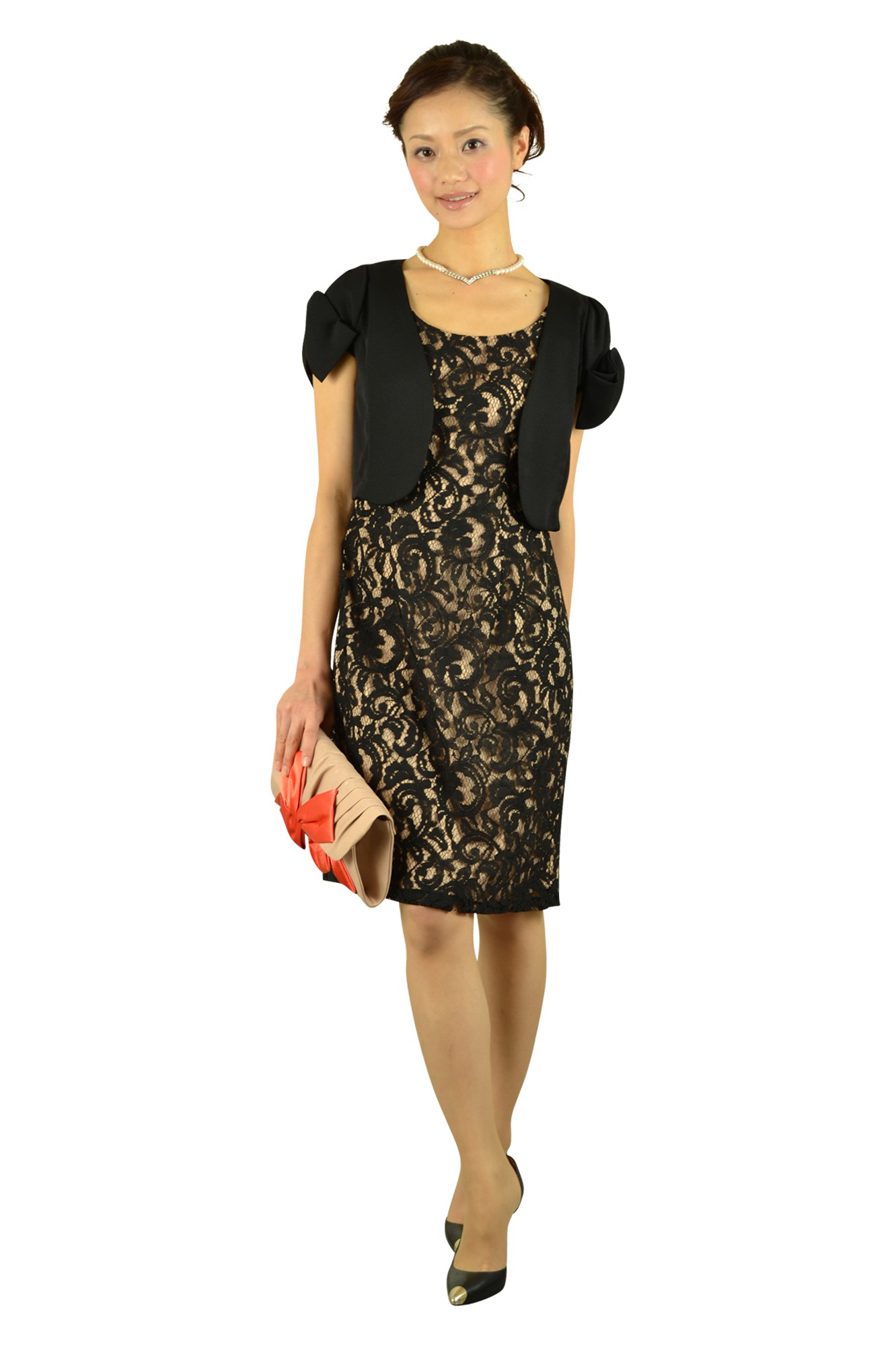 総レースエレガントブラックドレス