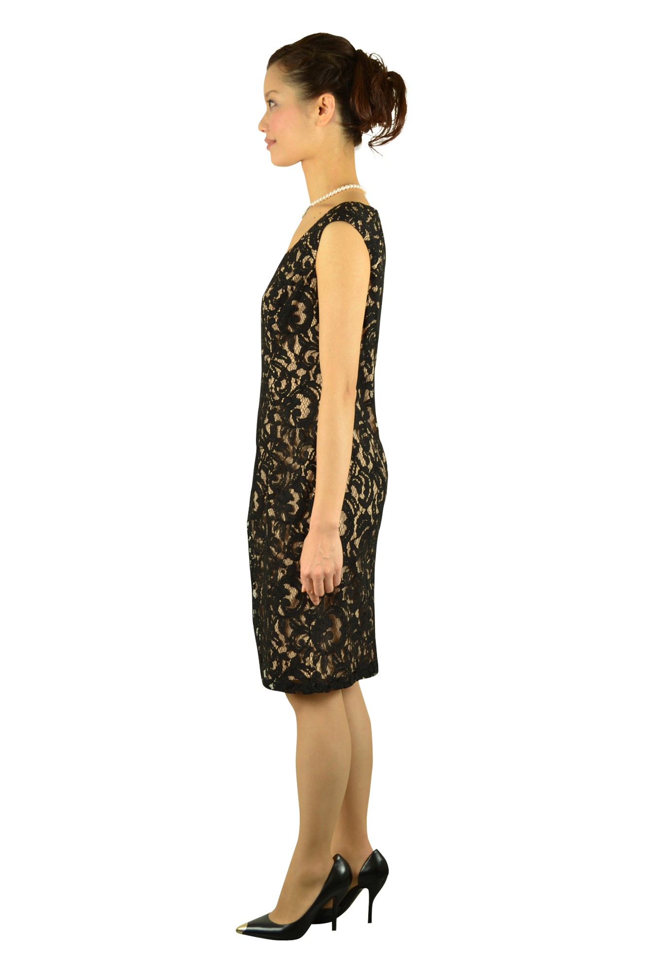 総レースエレガントブラックドレス