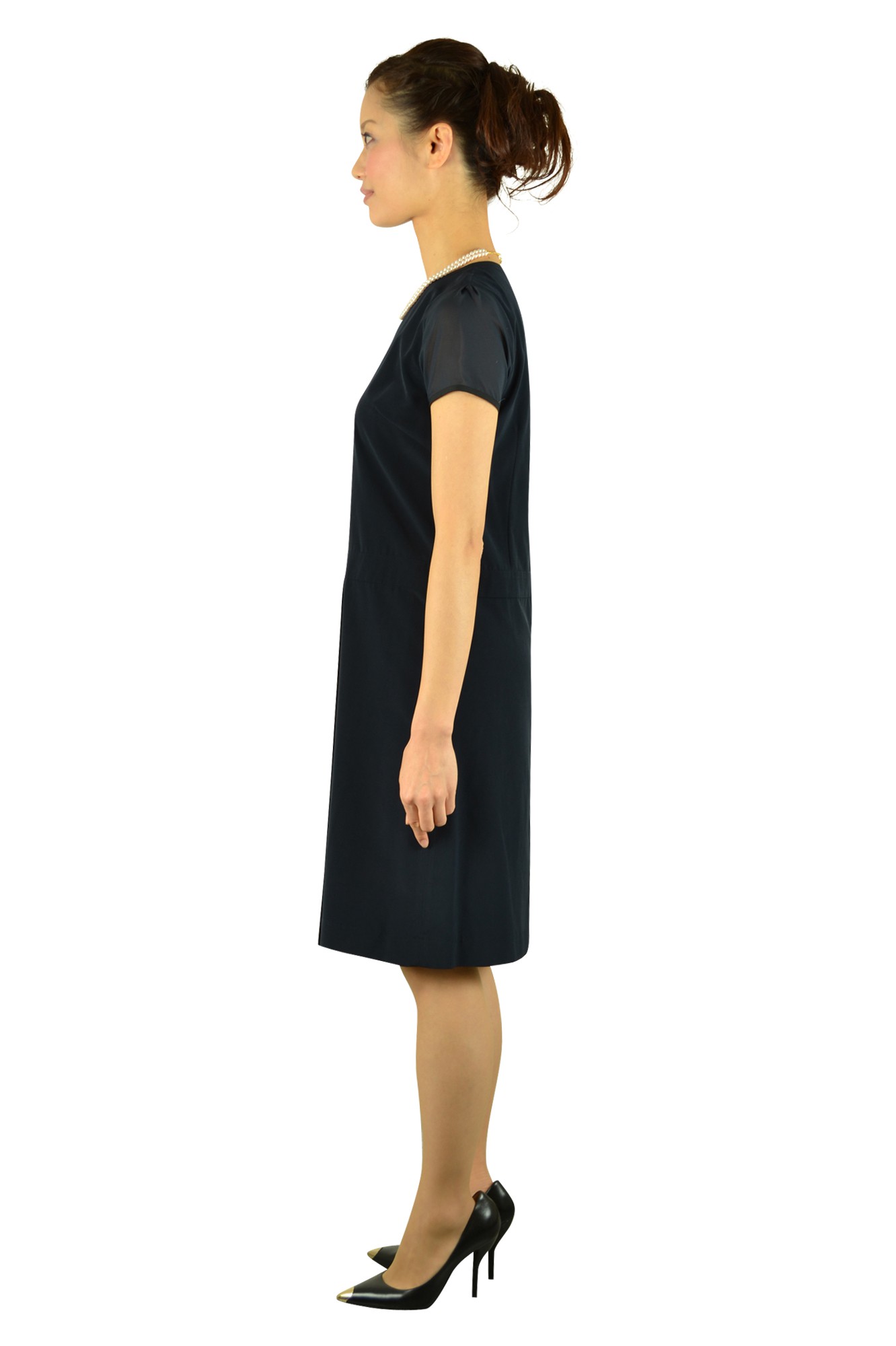 ネイビープリーツアシメドレス