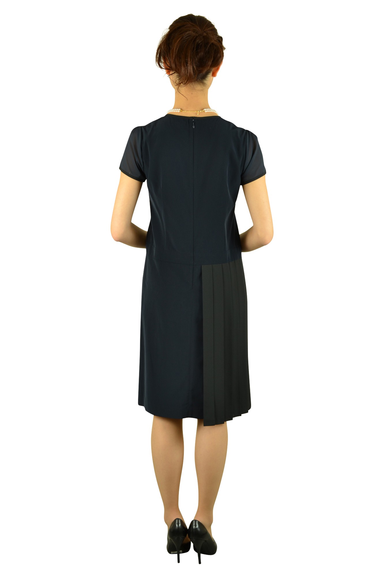 ネイビープリーツアシメドレス