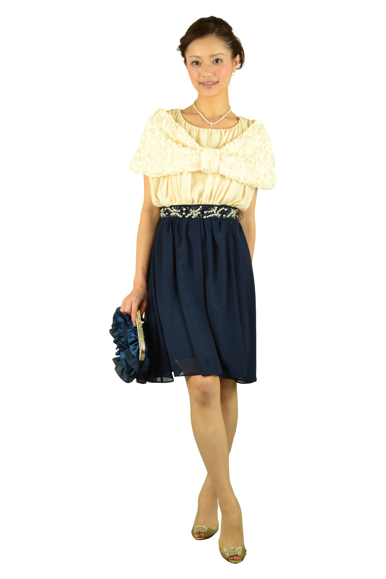 バイカラーベルトビジュドレス