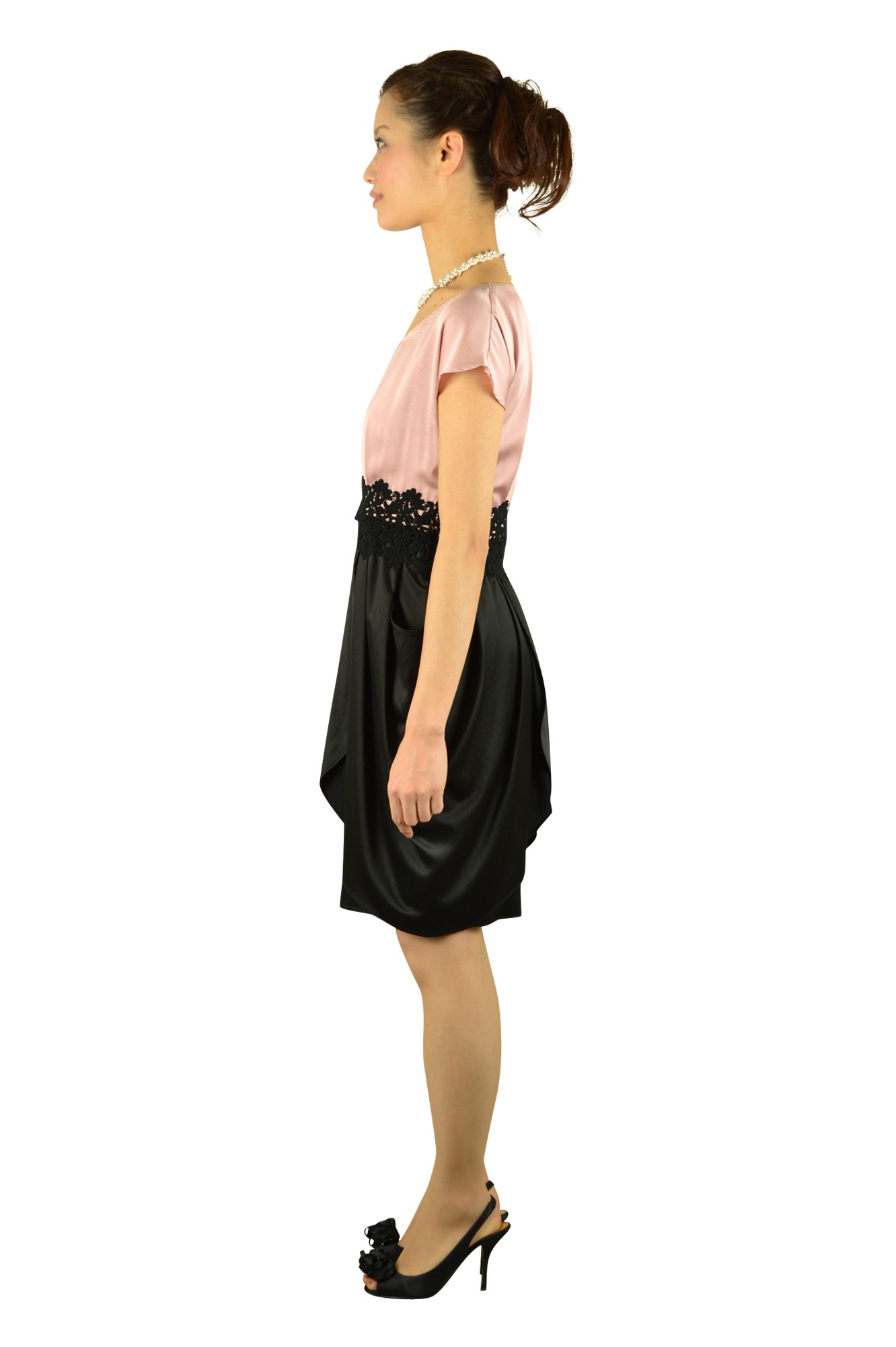 ピンクミニ袖バイカラードレス