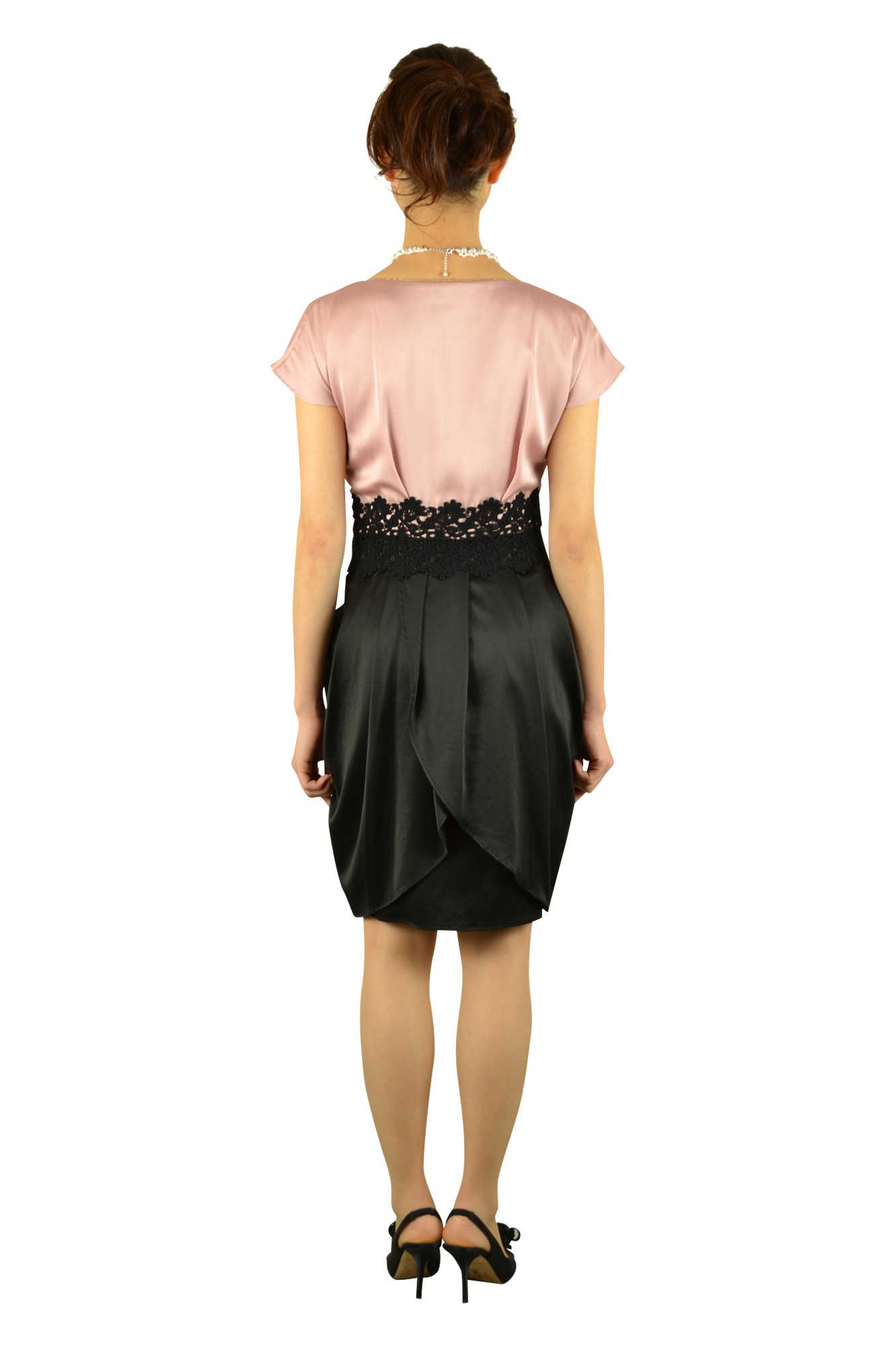 ピンクミニ袖バイカラードレス