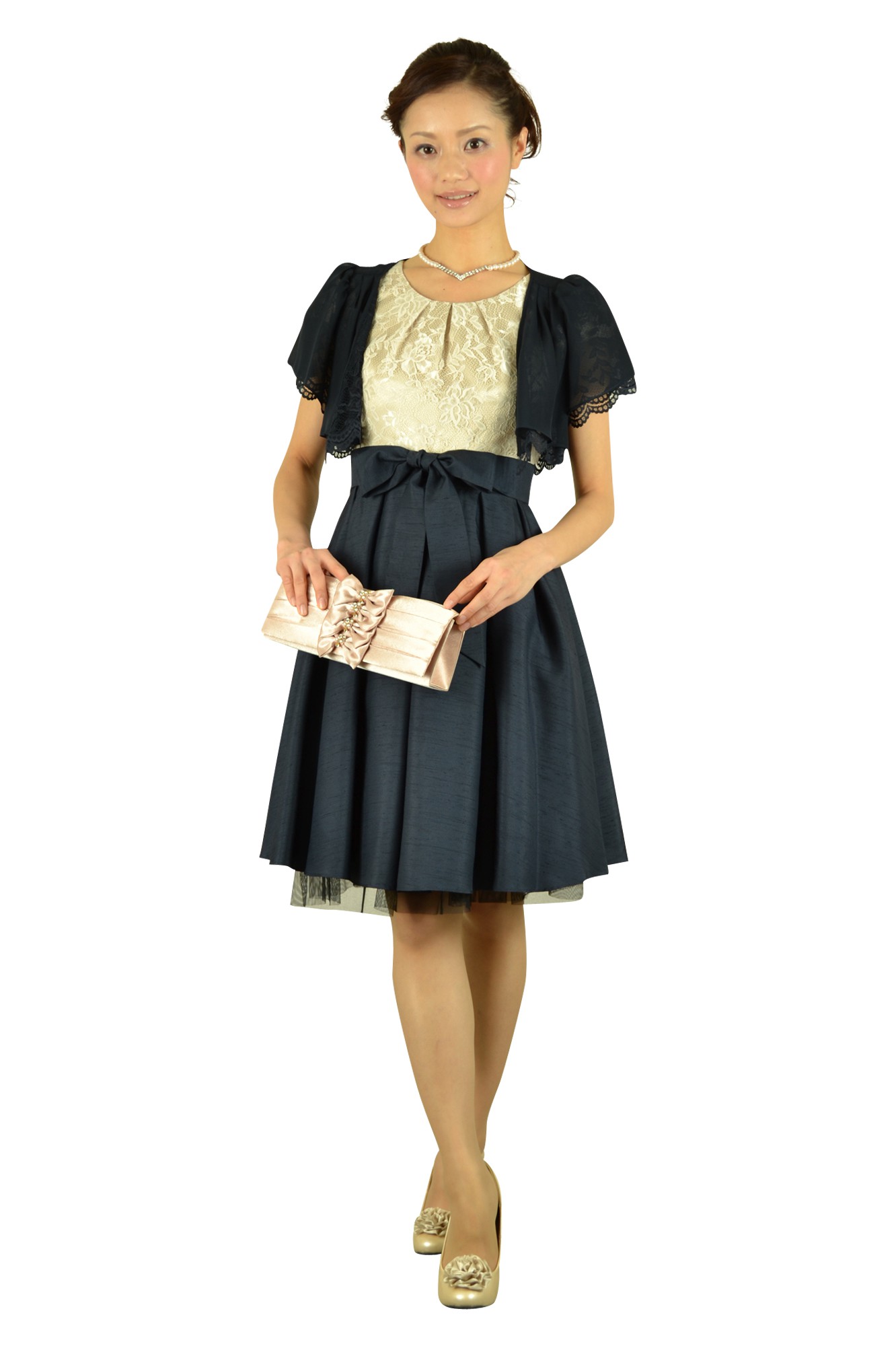 異素材MIXネイビースカートドレス