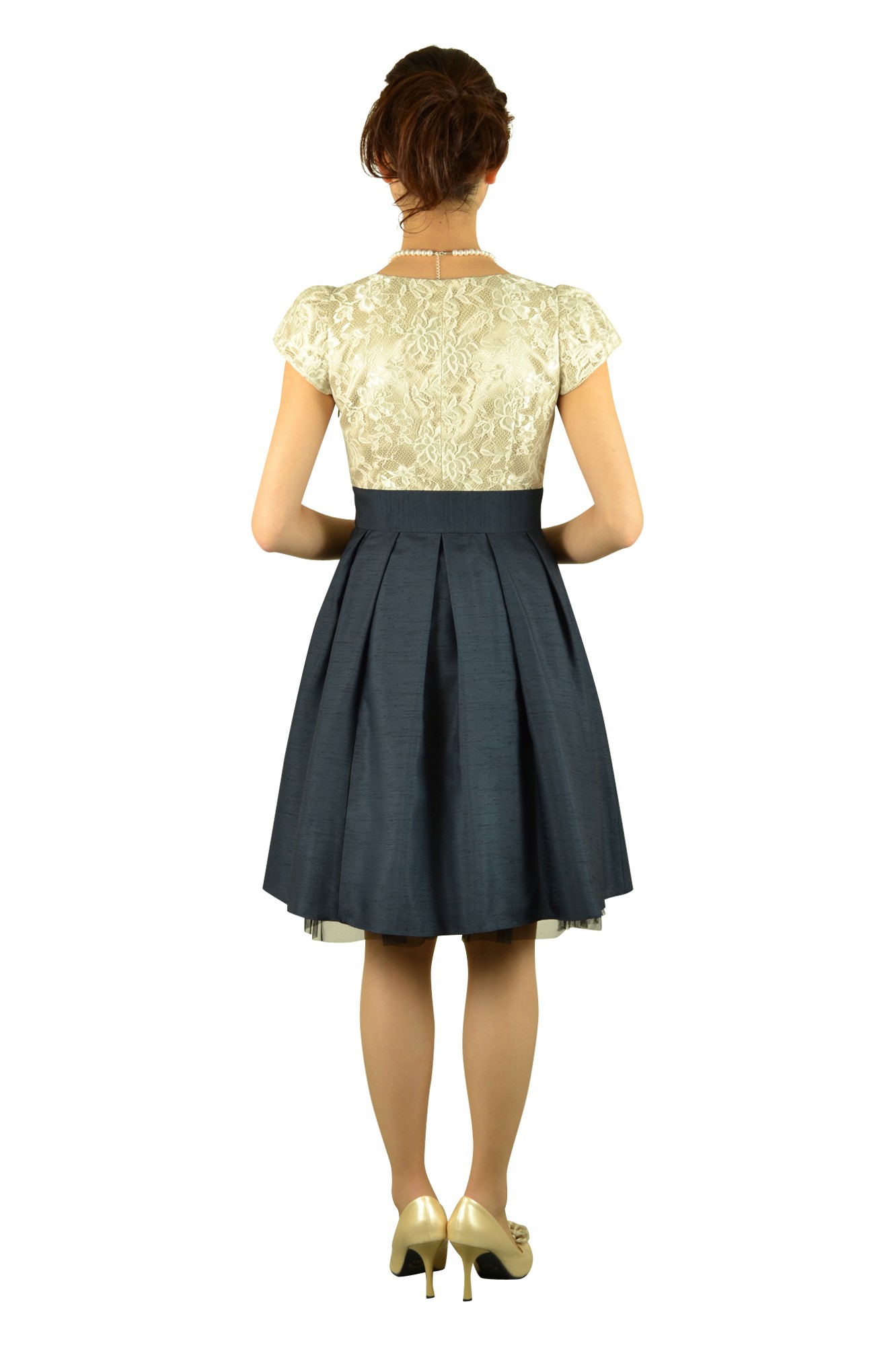 異素材MIXネイビースカートドレス