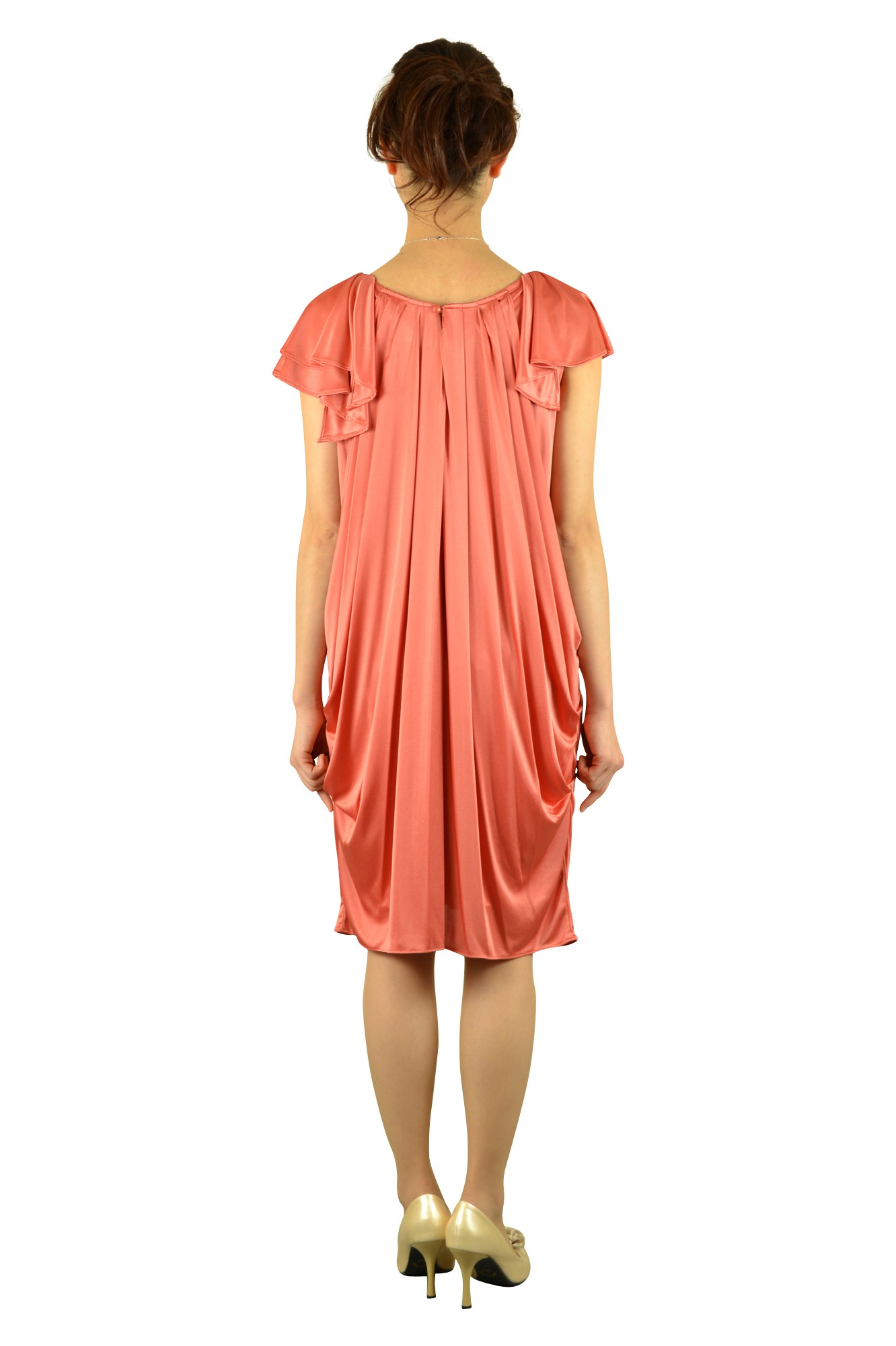 オレンジミニ袖ドレス