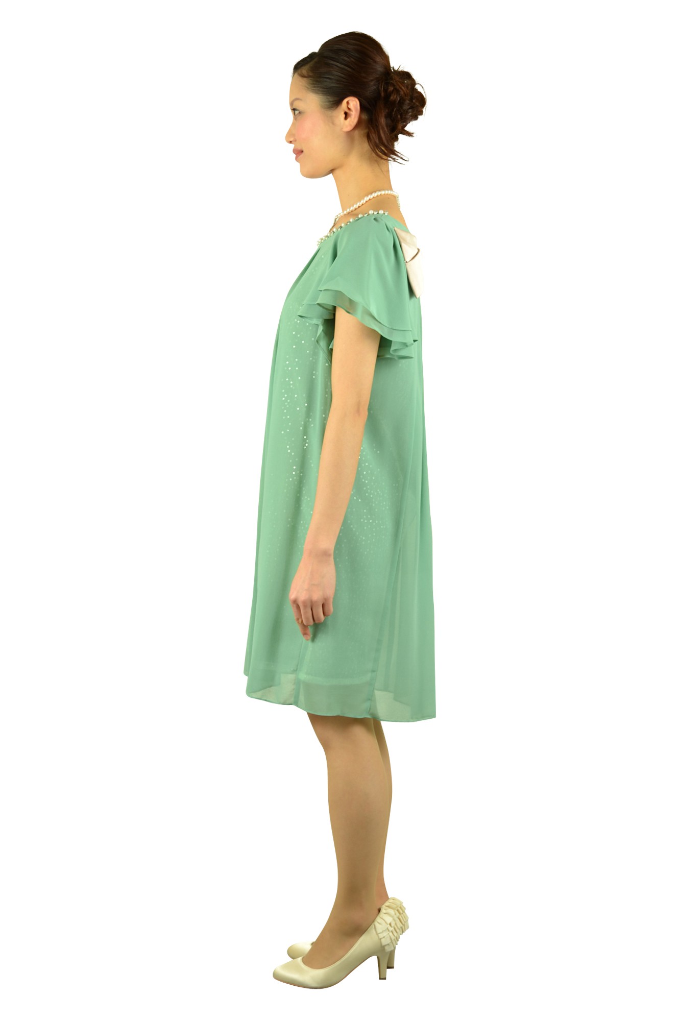 バックリボンミニ袖ミントドレス