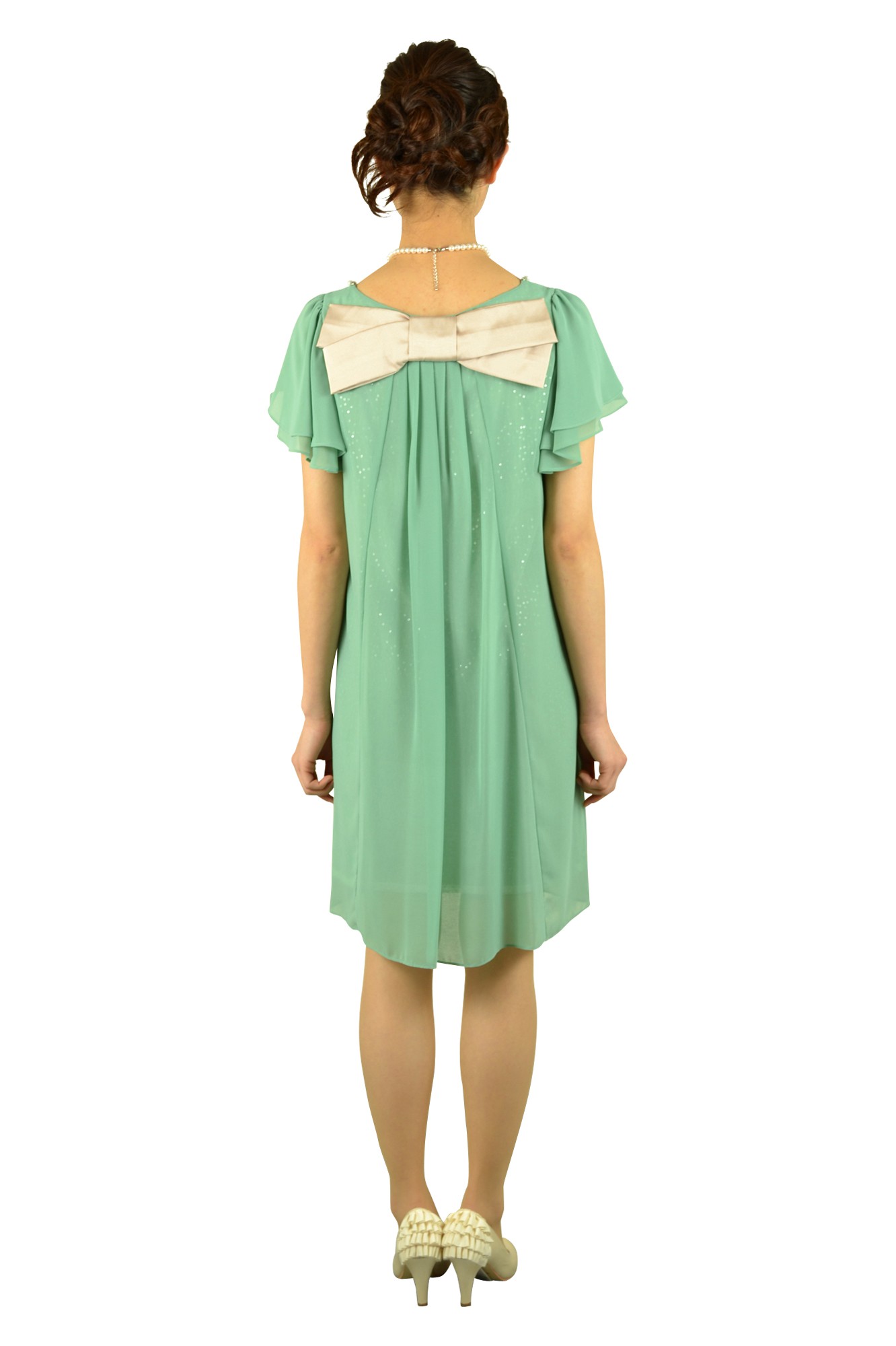 バックリボンミニ袖ミントドレス