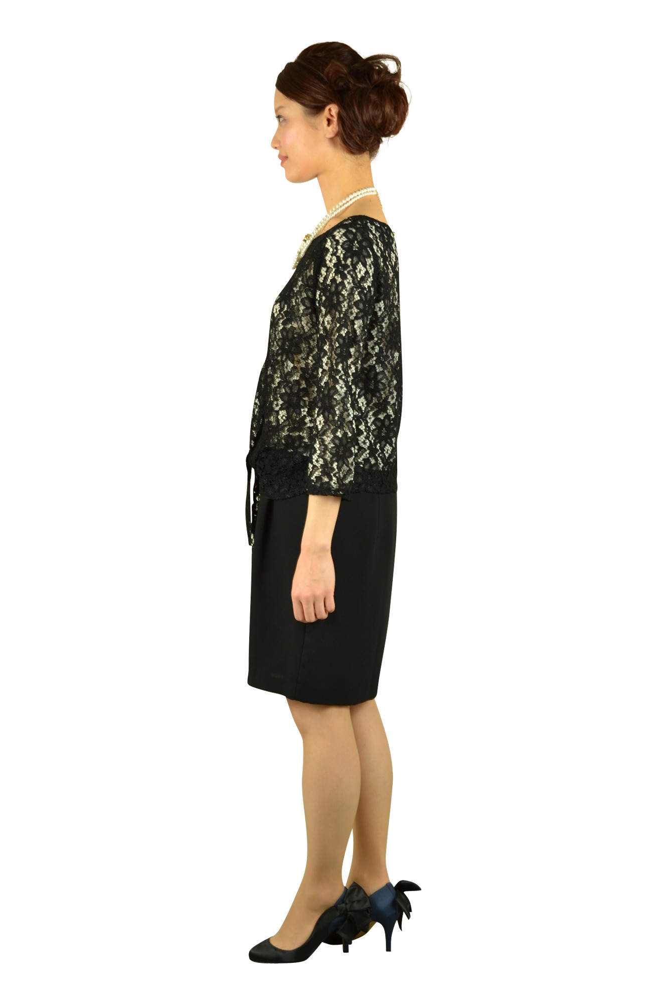 7分袖ブラックレースドレス