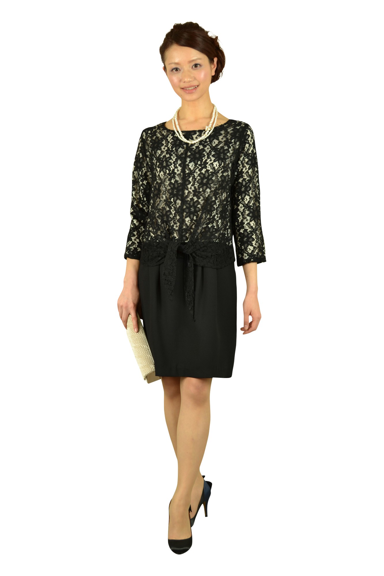 ブローチ付2連パールゴールドネックレス