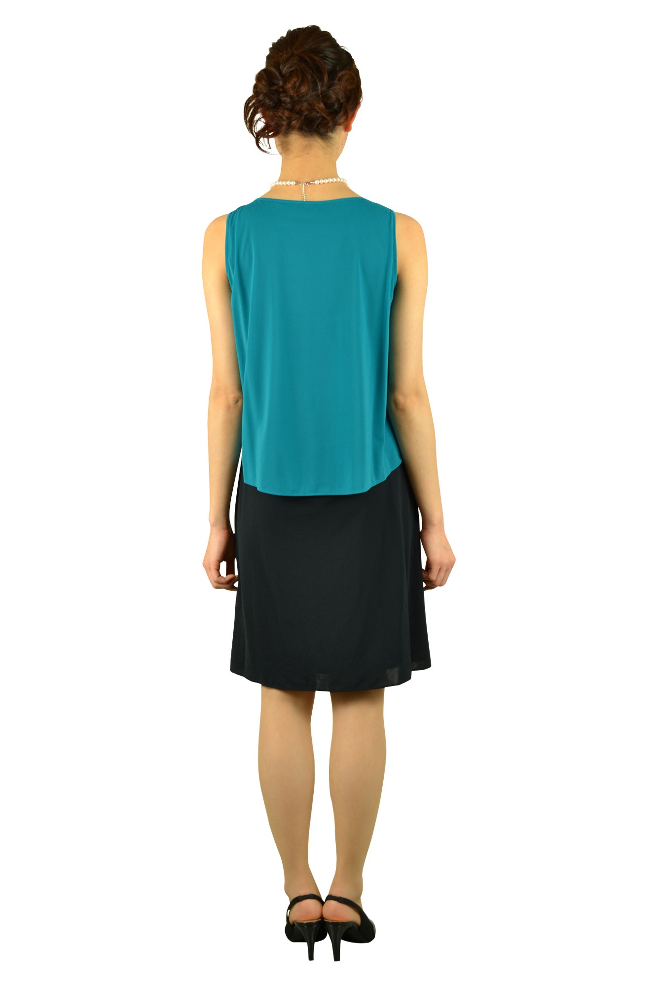 グリーンプリーツバイカラードレス