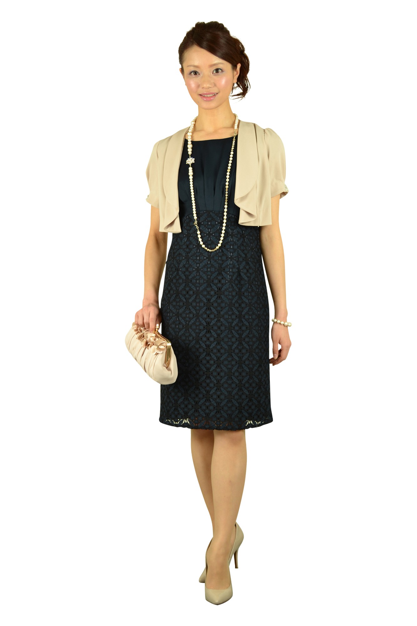 フラワーモチーフベージュピンクバッグ