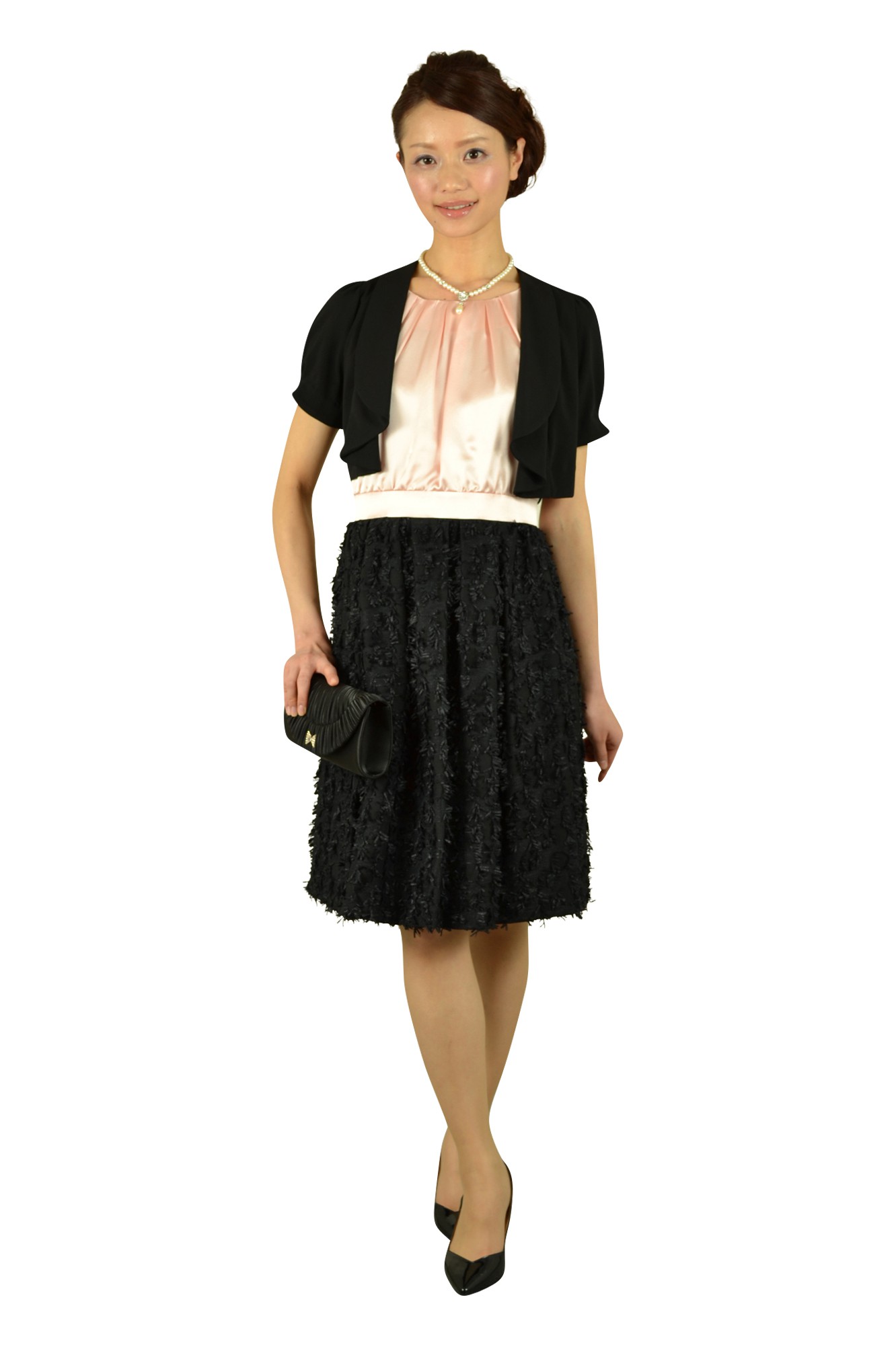 パールピンク×ブラック切り替えドレス