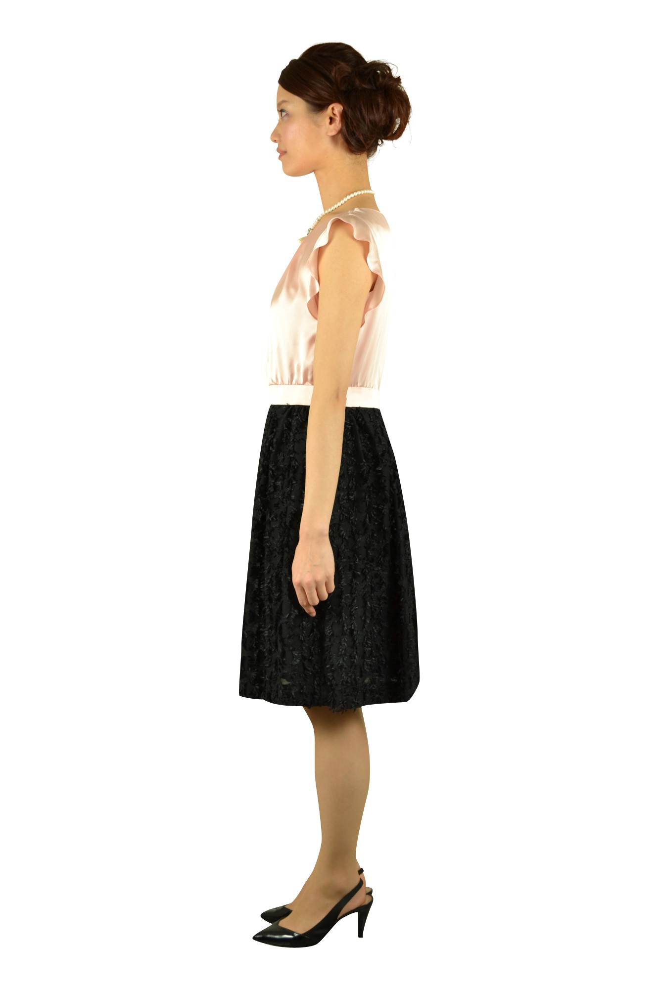 パールピンク×ブラック切り替えドレス