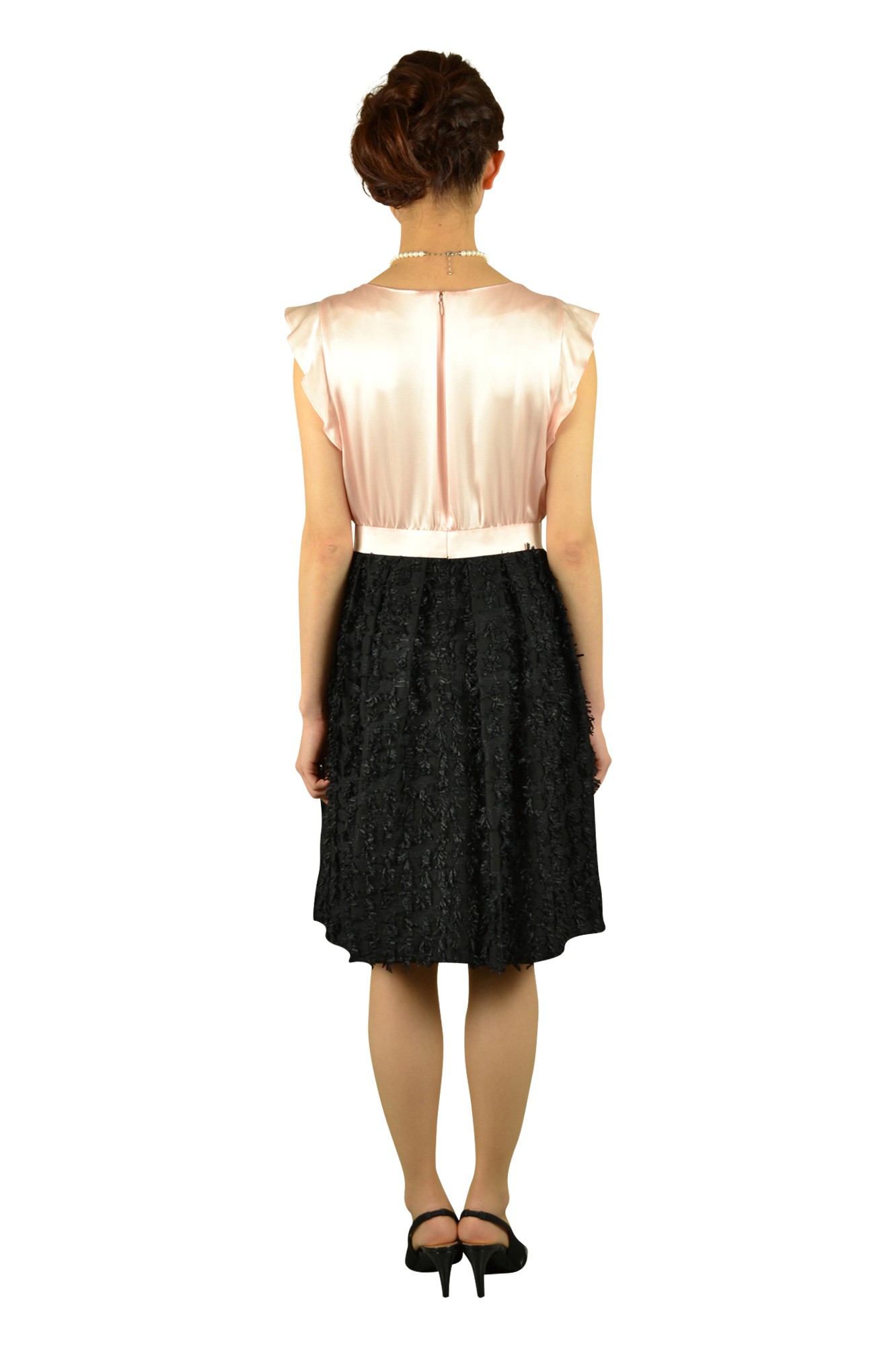 パールピンク×ブラック切り替えドレス