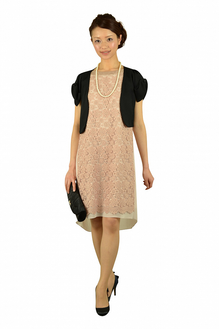 刺繍シフォンベージュドレス