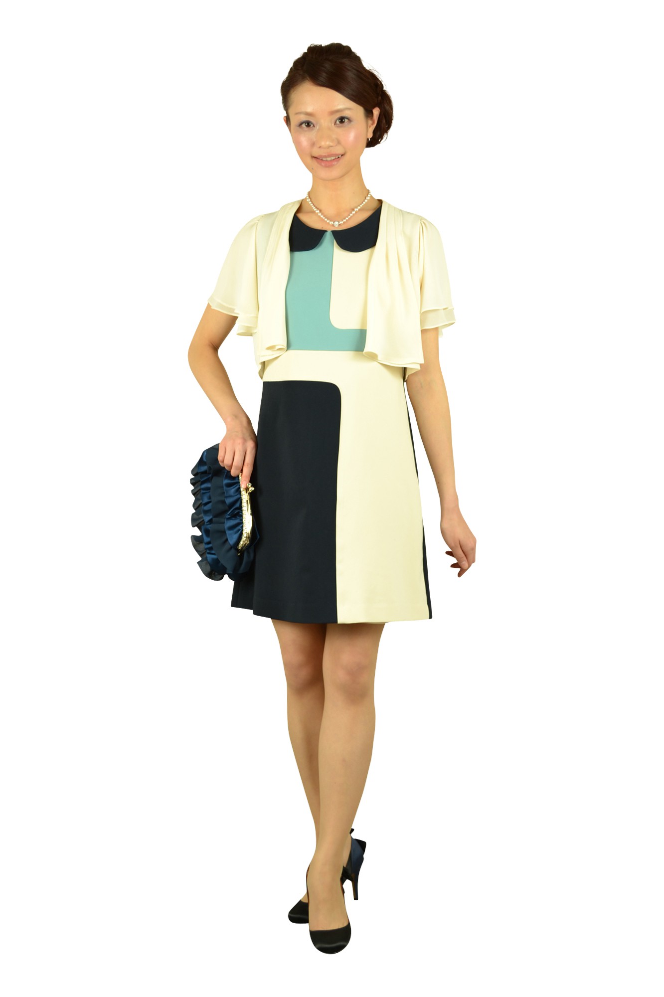 ブルー幾何学柄ドレス