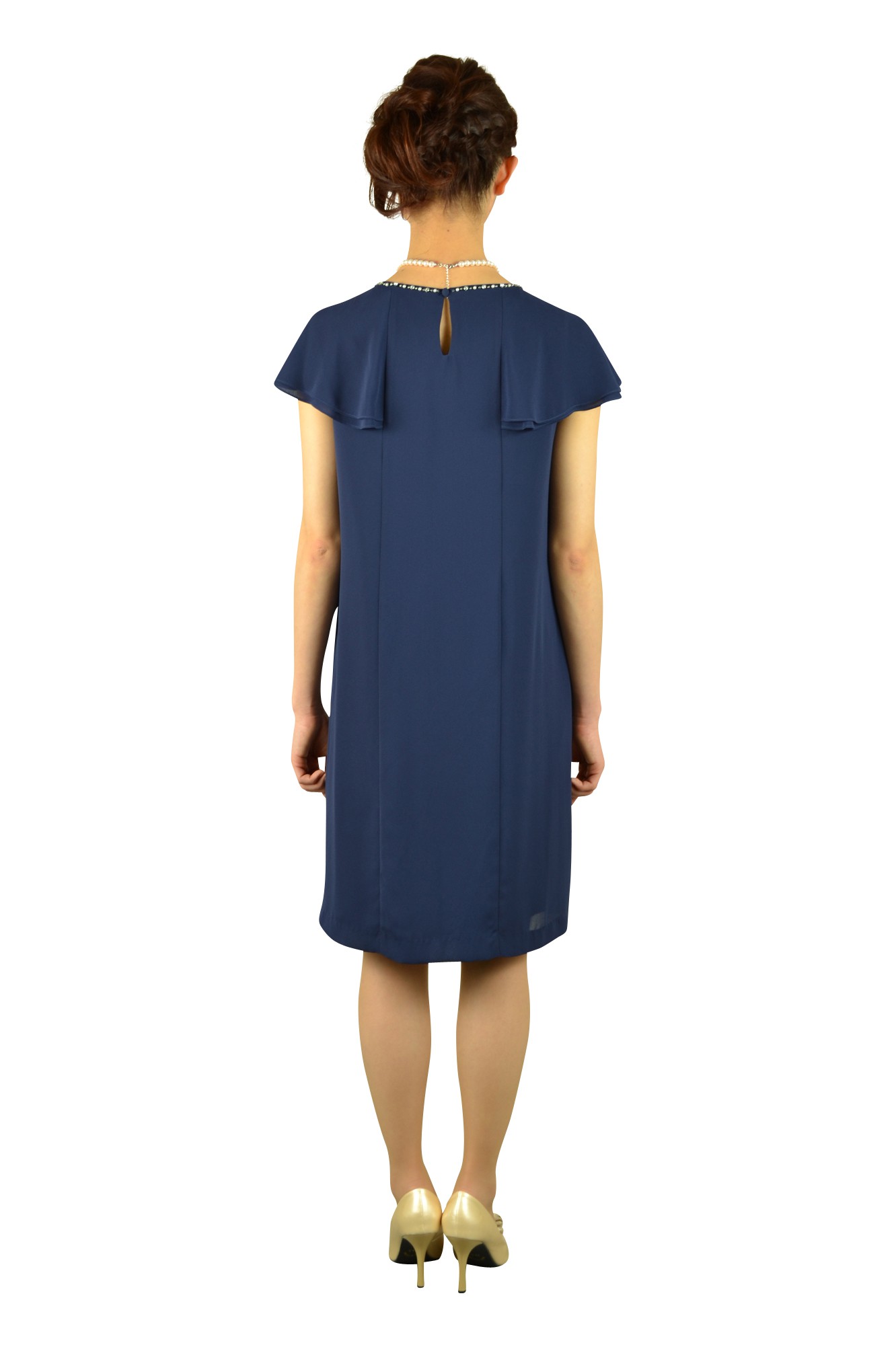 ネイビーラッフル袖ドレス