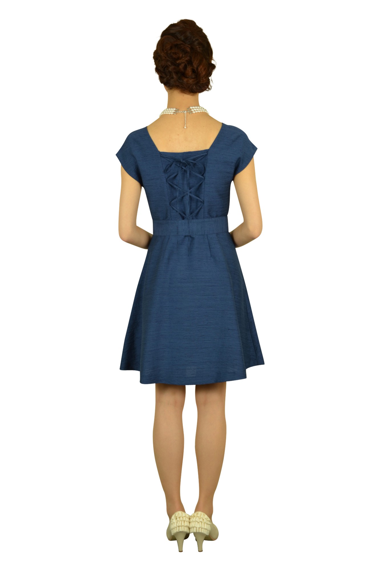ネイビーシャンタンミニ袖ドレス