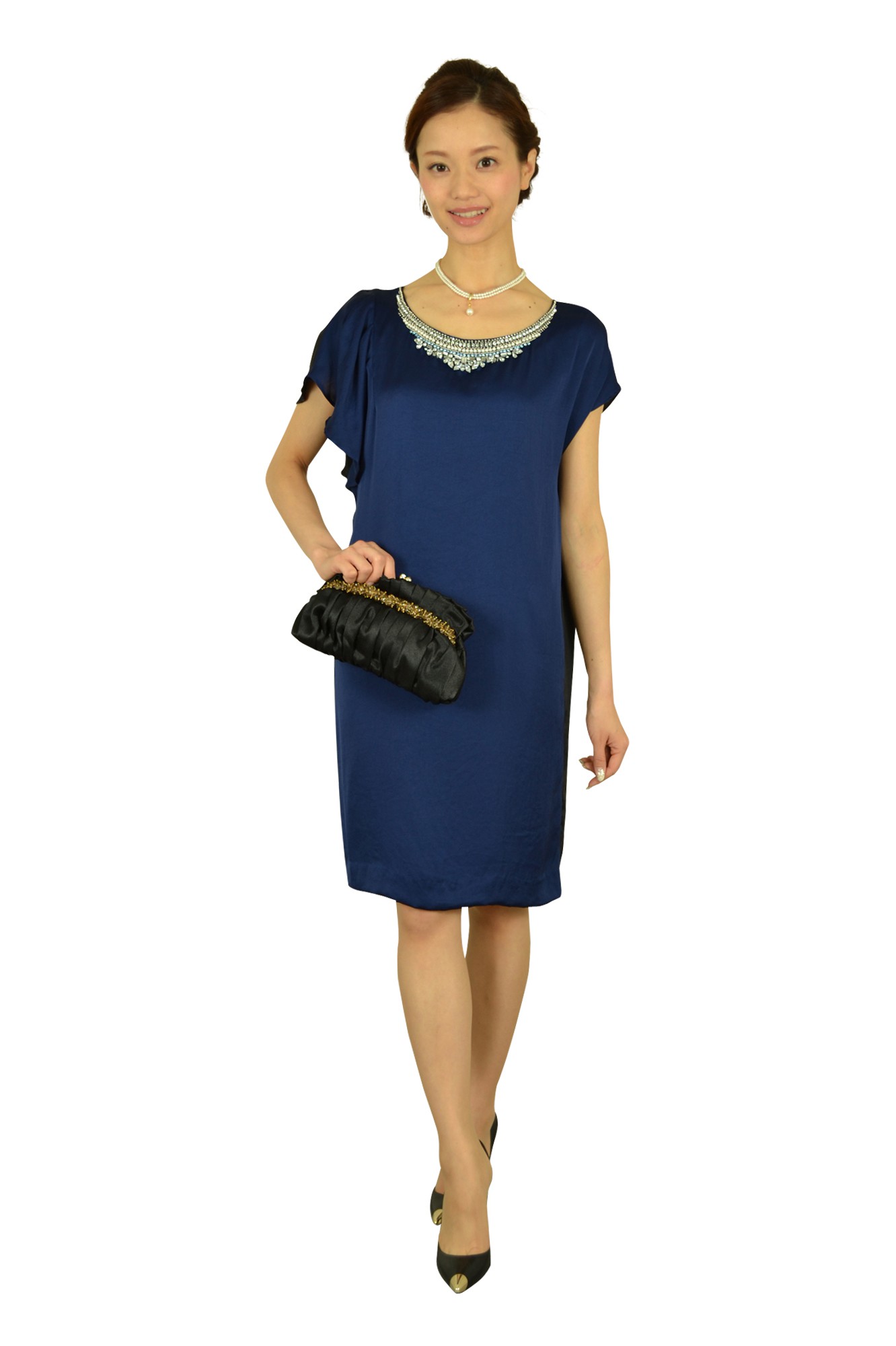 吊り下がり1粒パール2連ネックレス