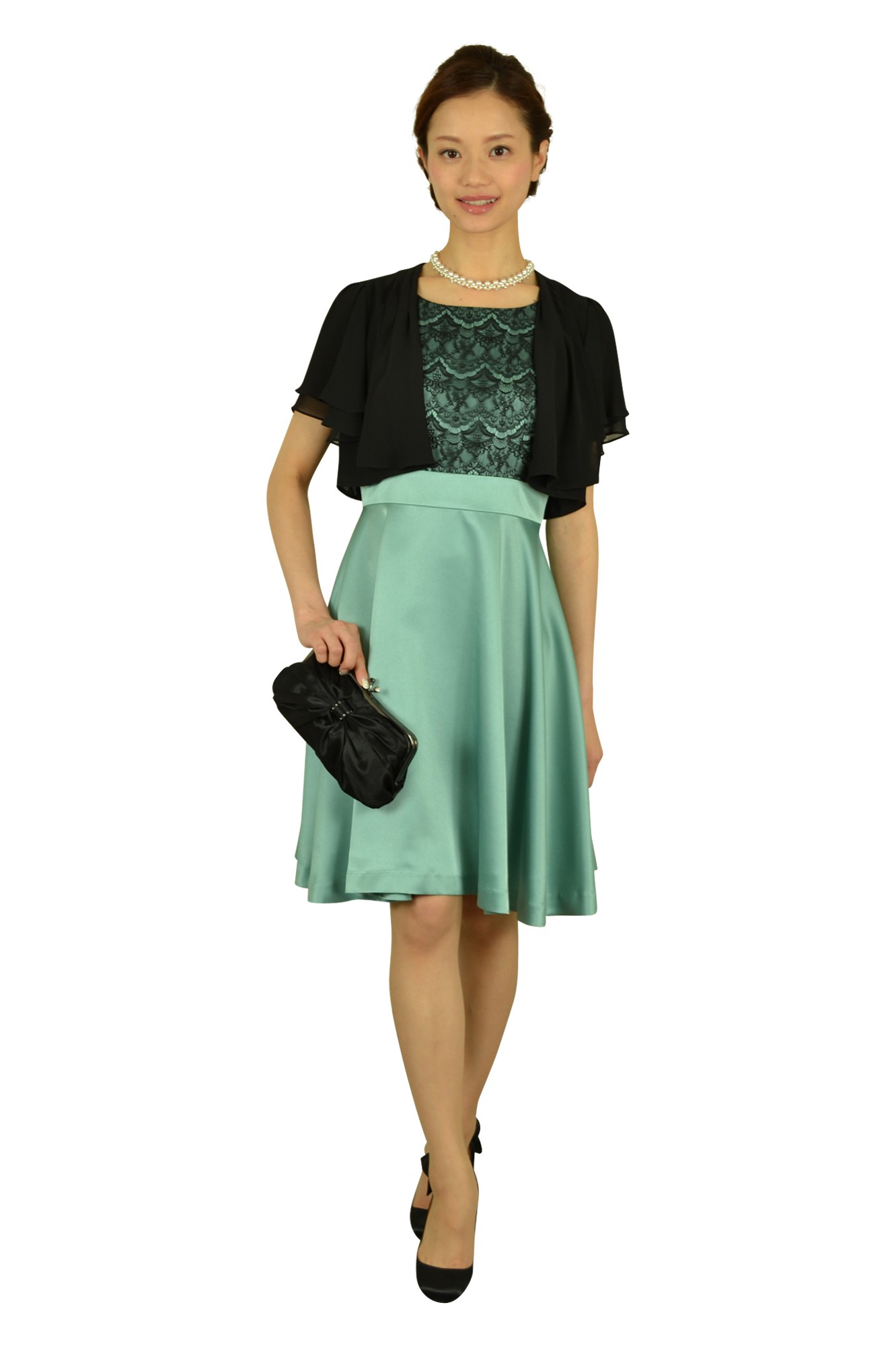 グリーンレースフレアドレス