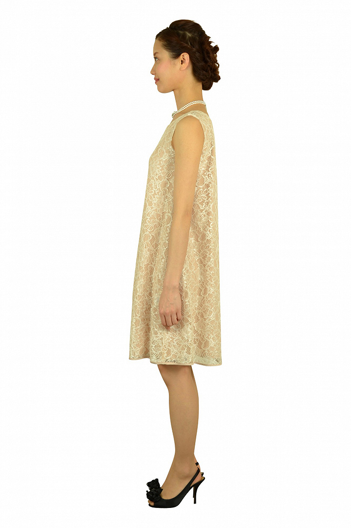 ピンクベージュ総レースドレス