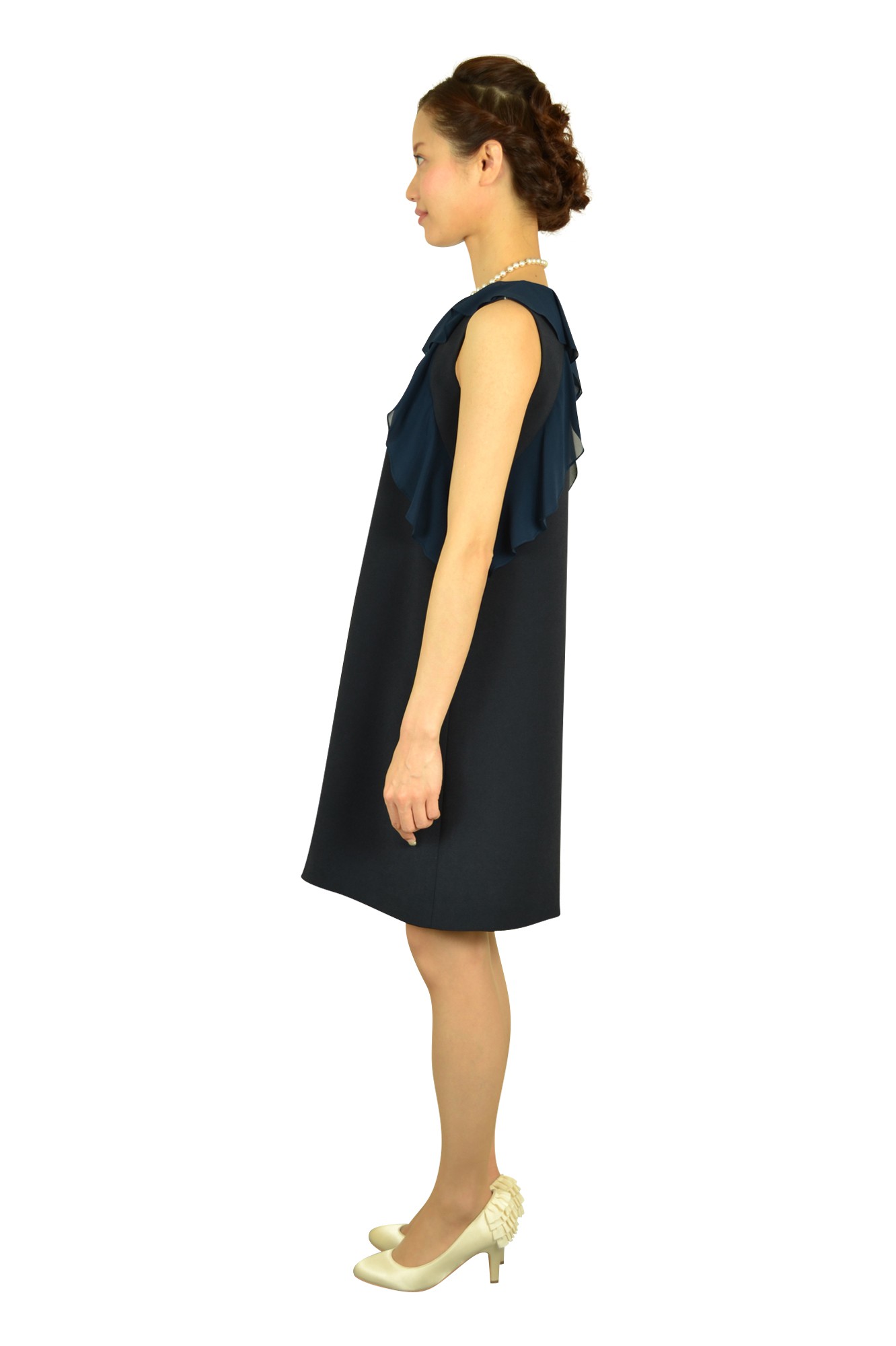 Lanvin En Bleu ネイビー ブラックフリルドレス M L をレンタル 結婚式パーティーのドレスレンタルはおしゃれコンシャス