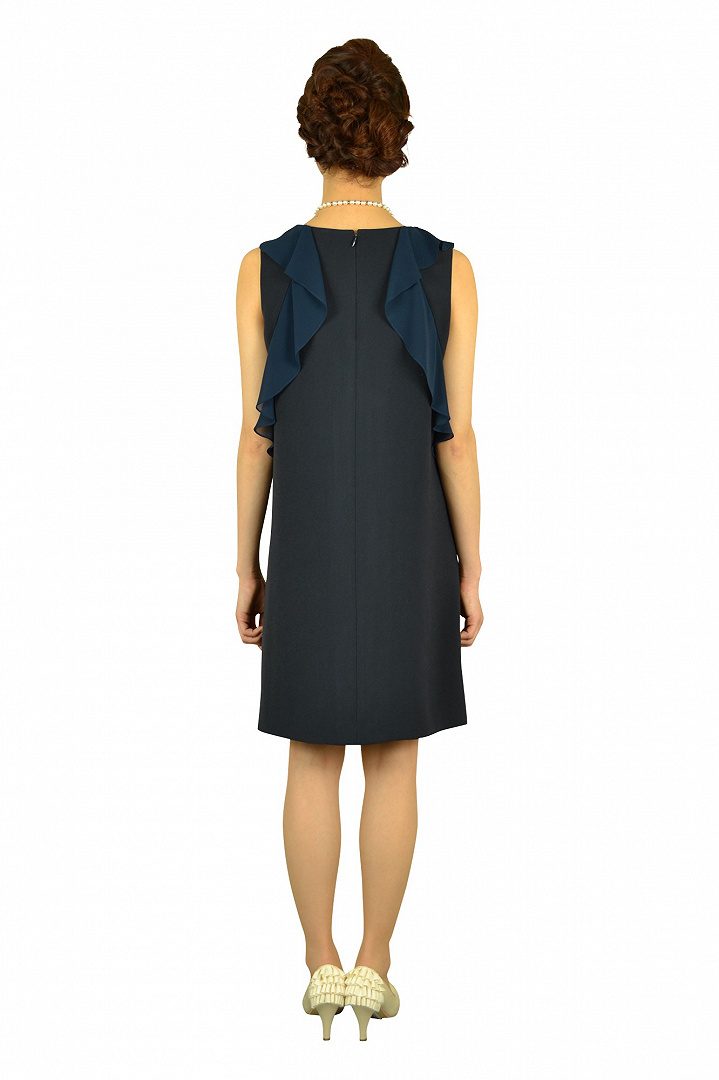 ネイビー×ブラックフリルドレス