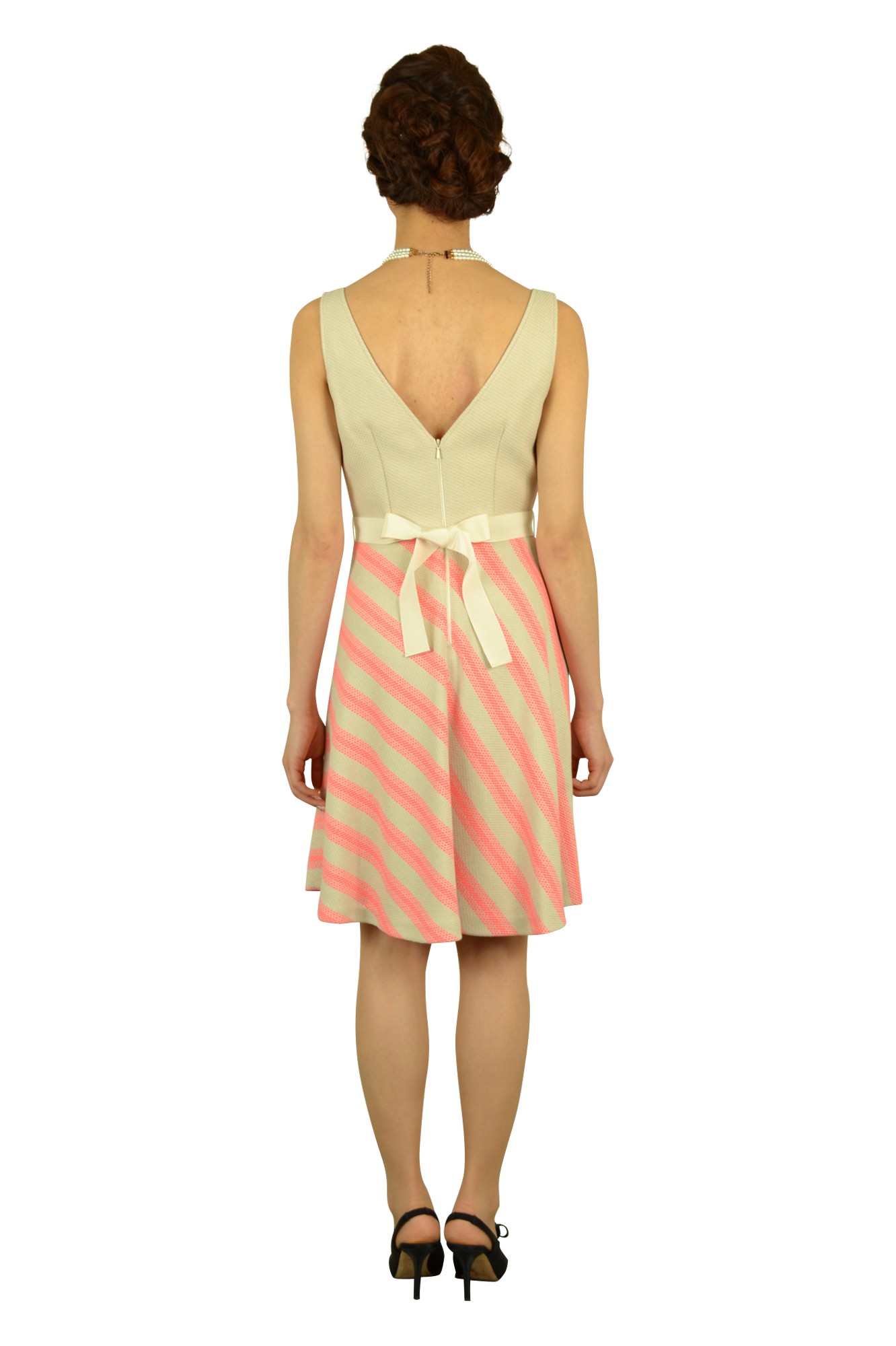 ベージュ×ピンクフレアドレス