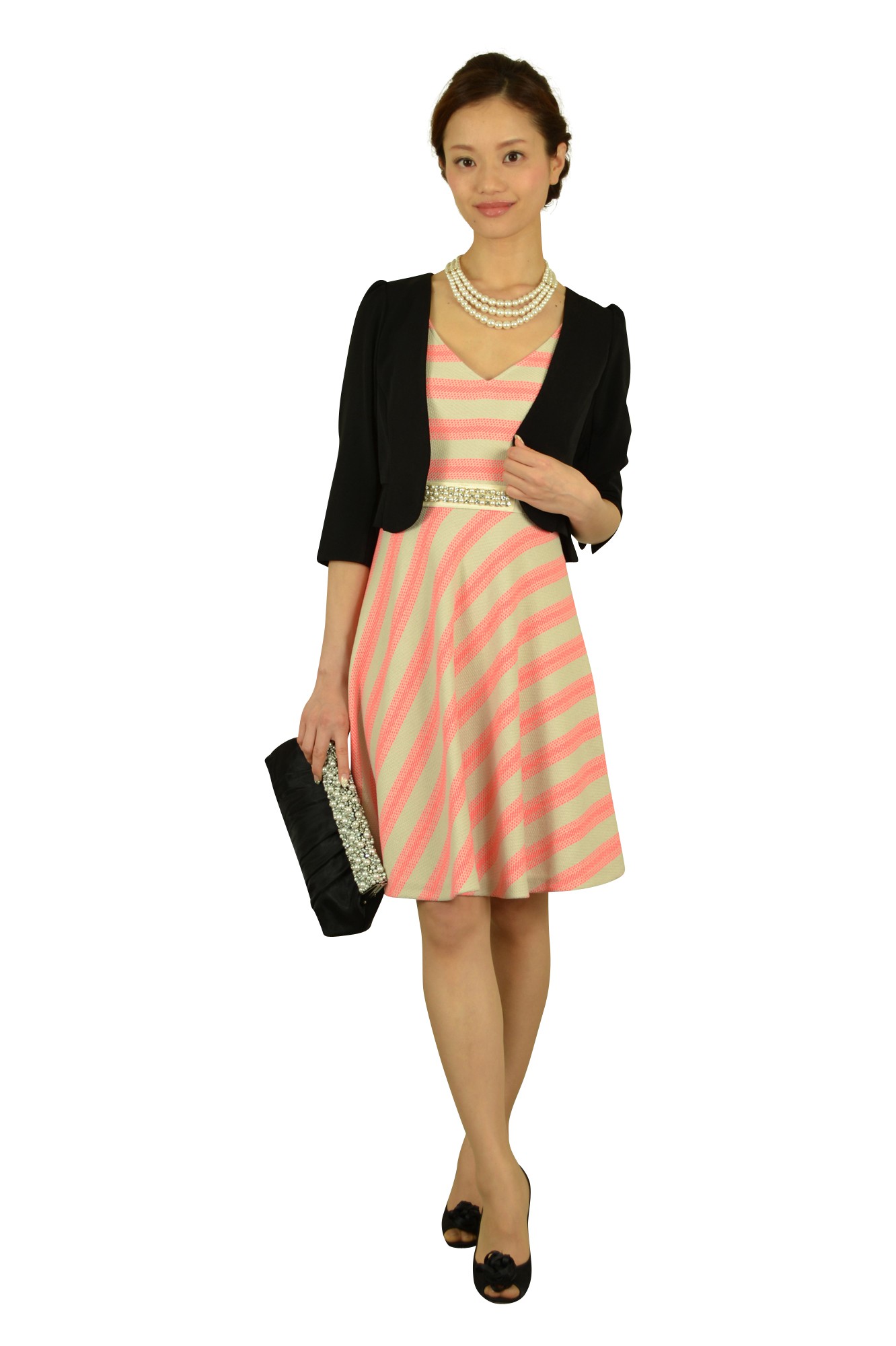 大きめパールビジュブラッククラッチ