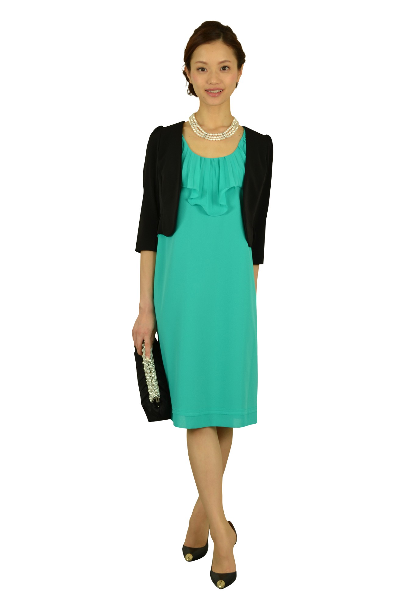 大きめパールビジュブラッククラッチ