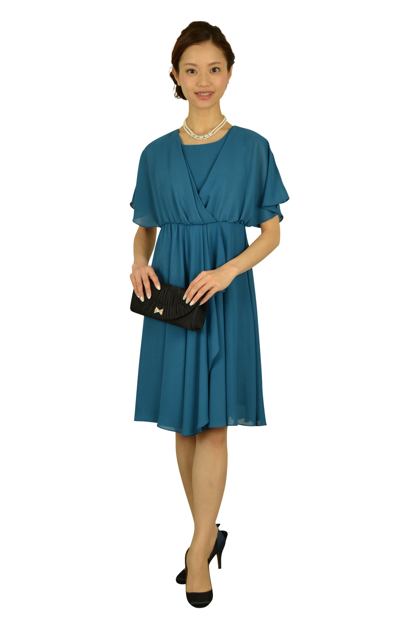 スクエアクリスタルリボンブラックバッグ