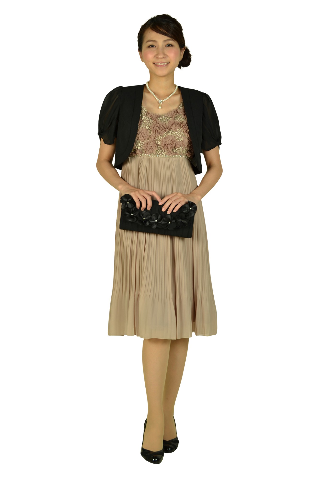 フラワープリーツモカドレス